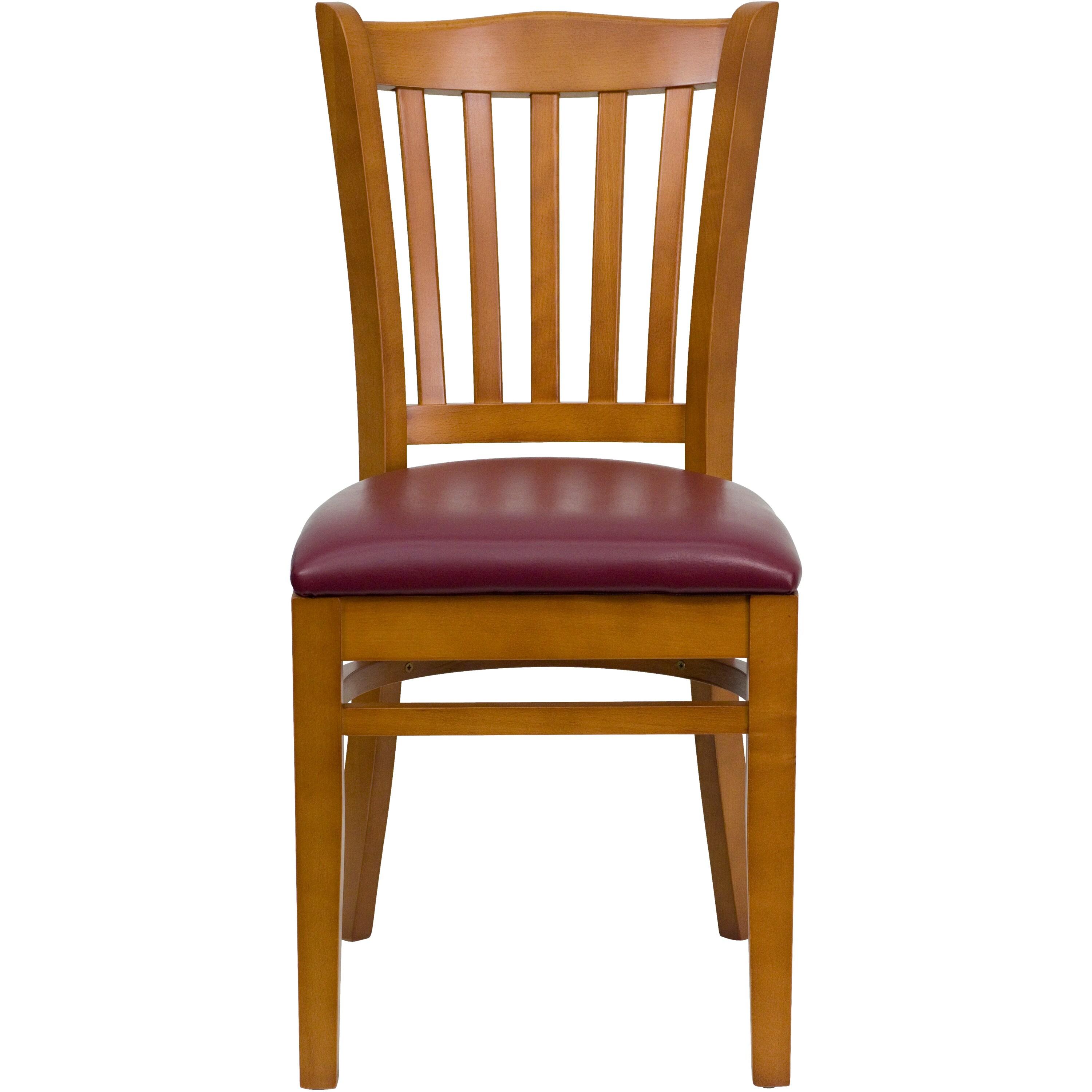 Flash Furniture HERCULES Series Vertical Slat Back Cherry Wood Restaurant Chair - Burgundy Vinyl Seat