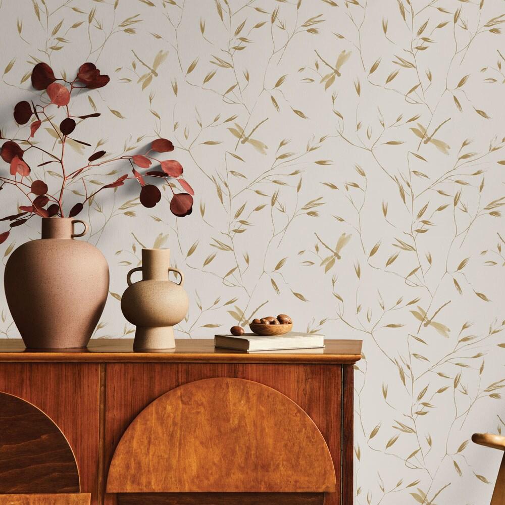 Tempaper & Co.® Dragonfly Removable Peel and Stick Wallpaper, Golden Ochre, 28 sq. ft.: Botanical Vinyl, Prepasted, Leaf Pattern