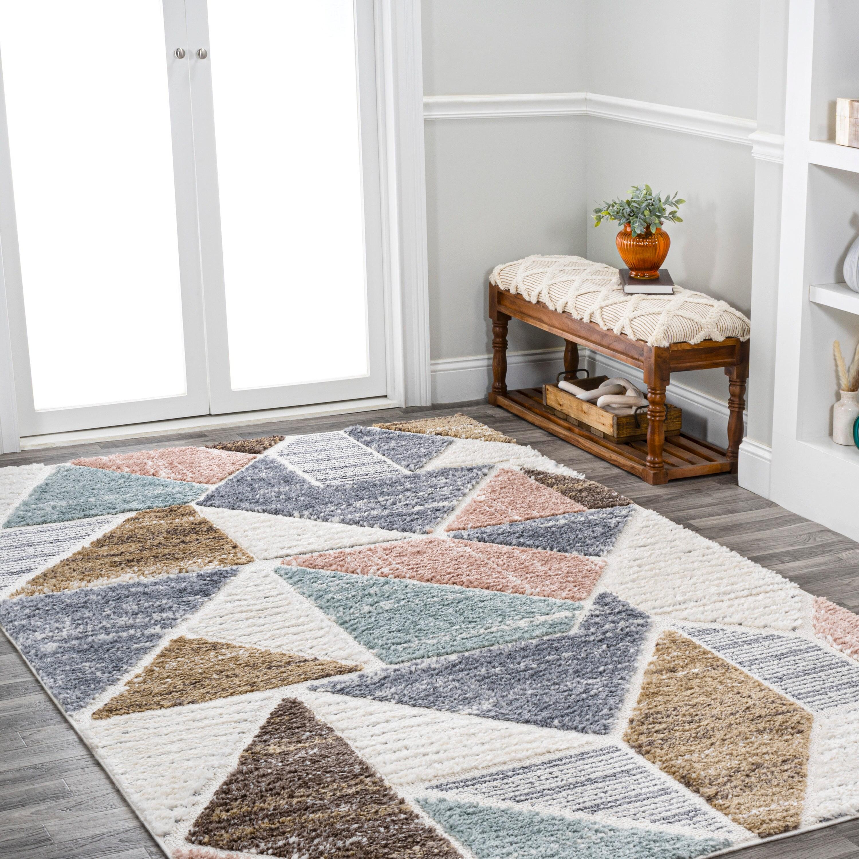 3' x 5' Aileen Geometric Scandi Colorblock Carved Area Rug, Cream - JONATHAN Y