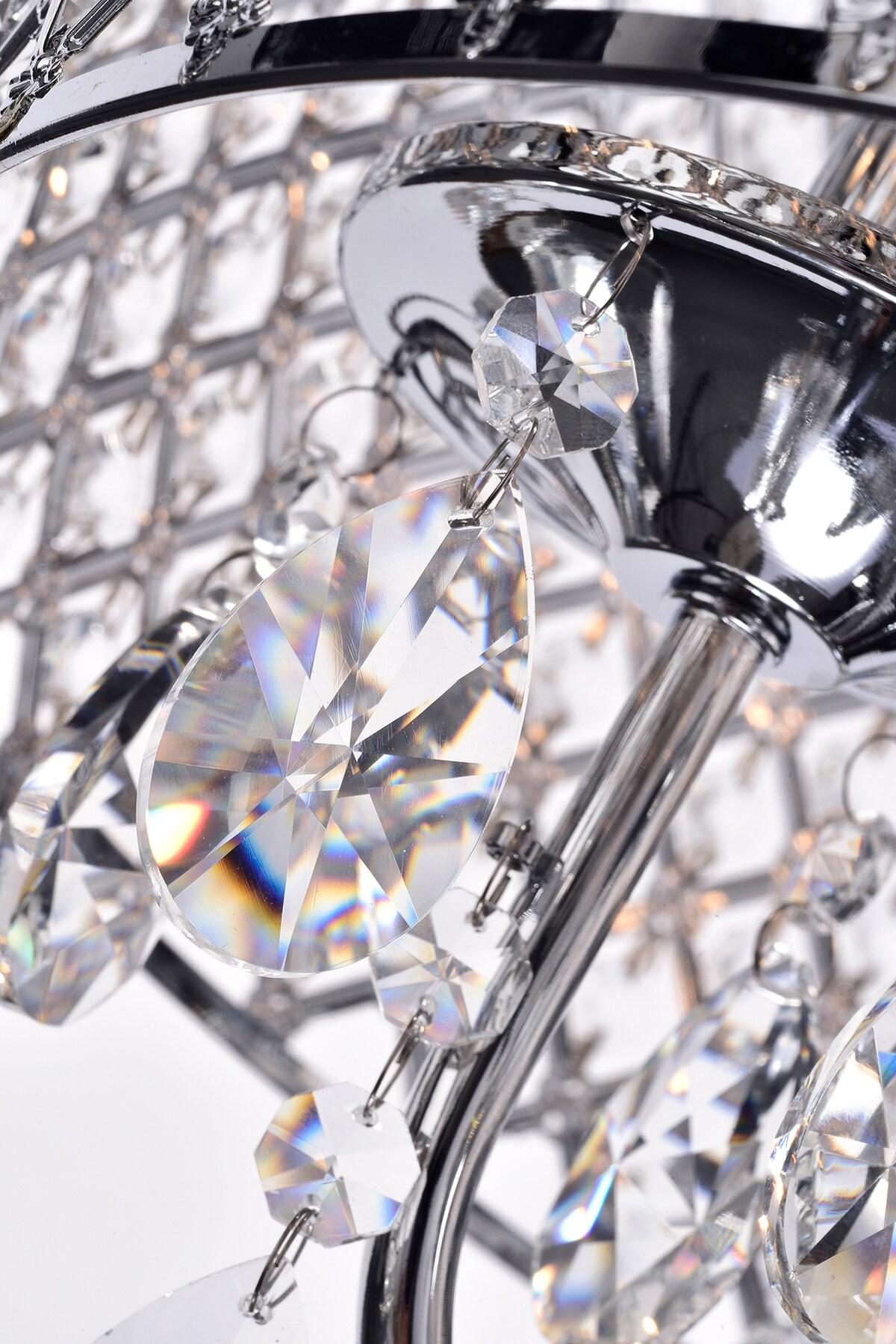 Chrome and Crystal 4-Light Drum Chandelier with Beaded Shade