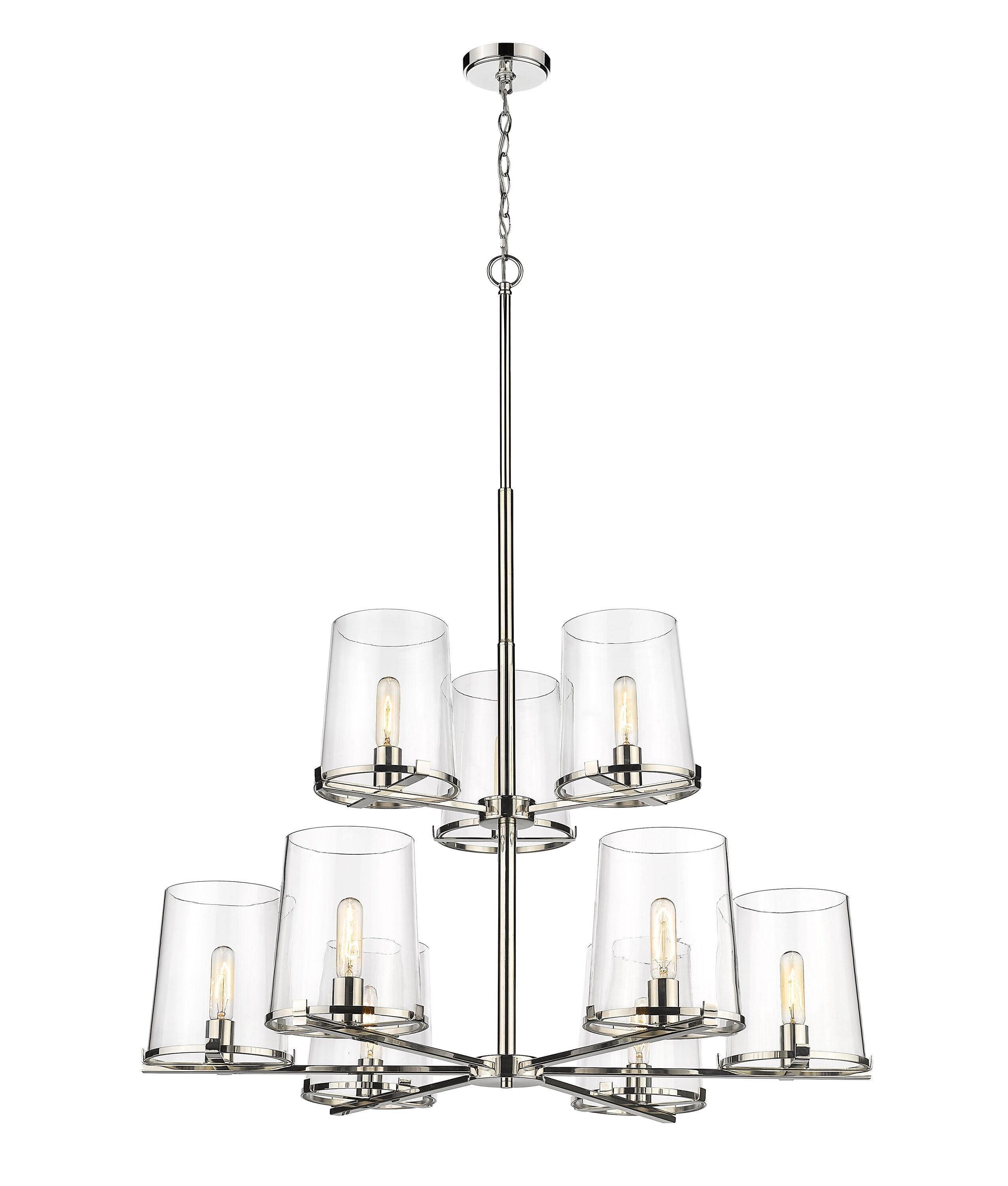 Polished Nickel Dual-Layer 9-Light Chandelier with Clear Glass Shades