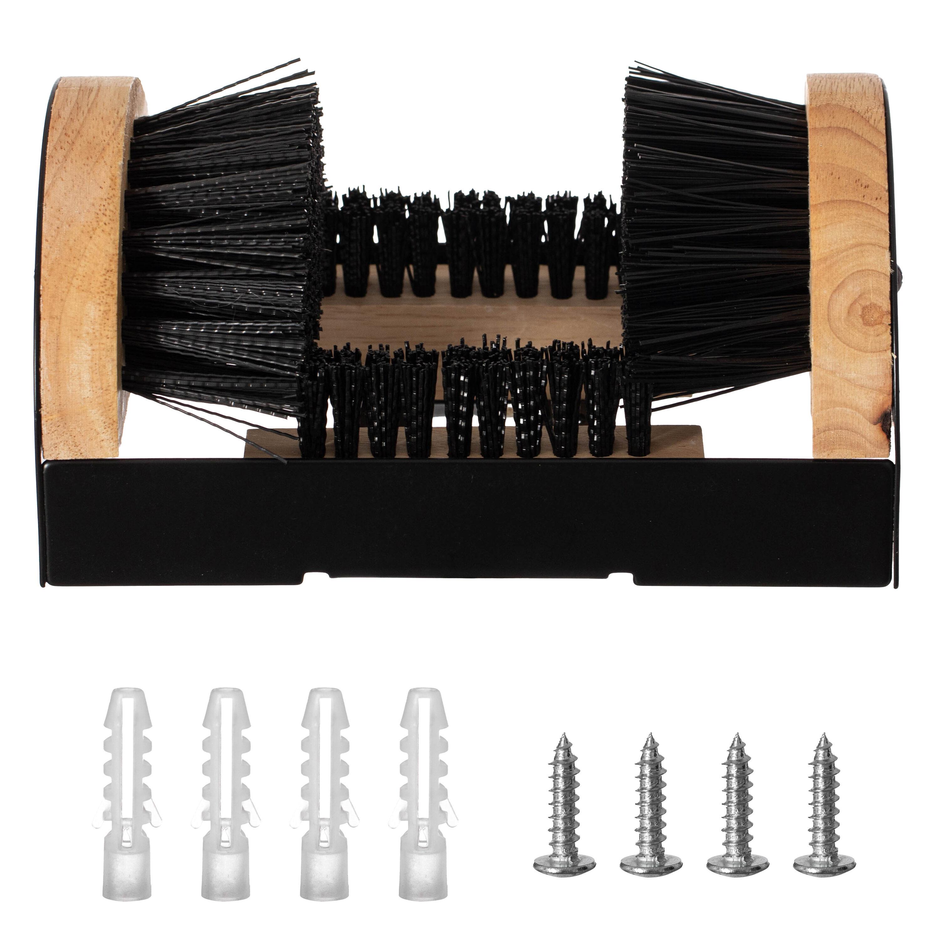 Gardenised Heavy-Duty Metal & Wooden Base Shoe Cleaner & Boot Scraper, Portable or Floor-Mounted Scrubbing Brush, Removes Mud, Snow and Sand, Wooden