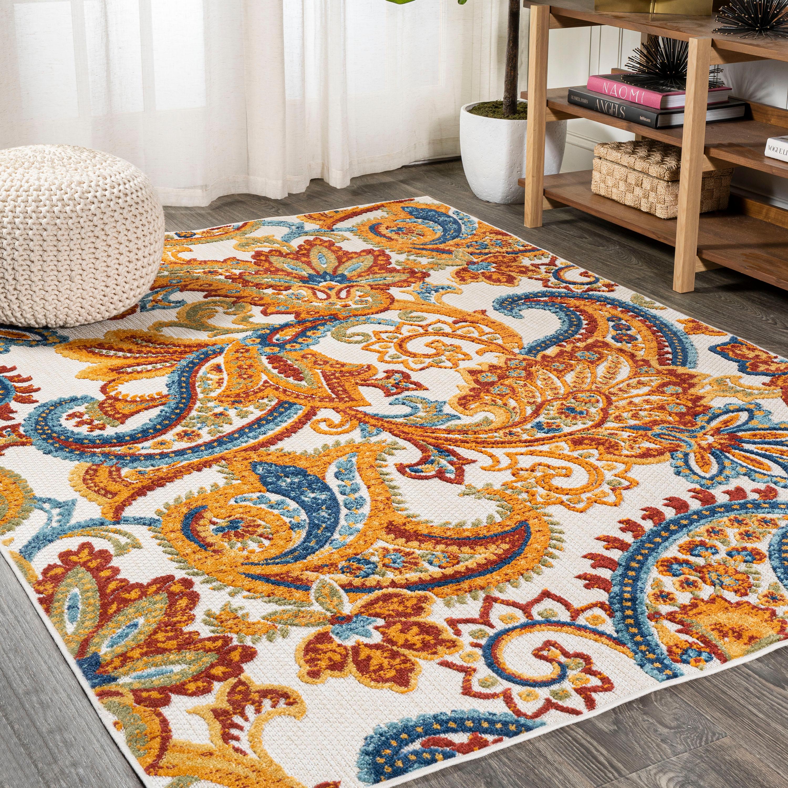 3'x5' Gordes Paisley High-Low Indoor/Outdoor Area Rug, Orange/Multi - JONATHAN Y