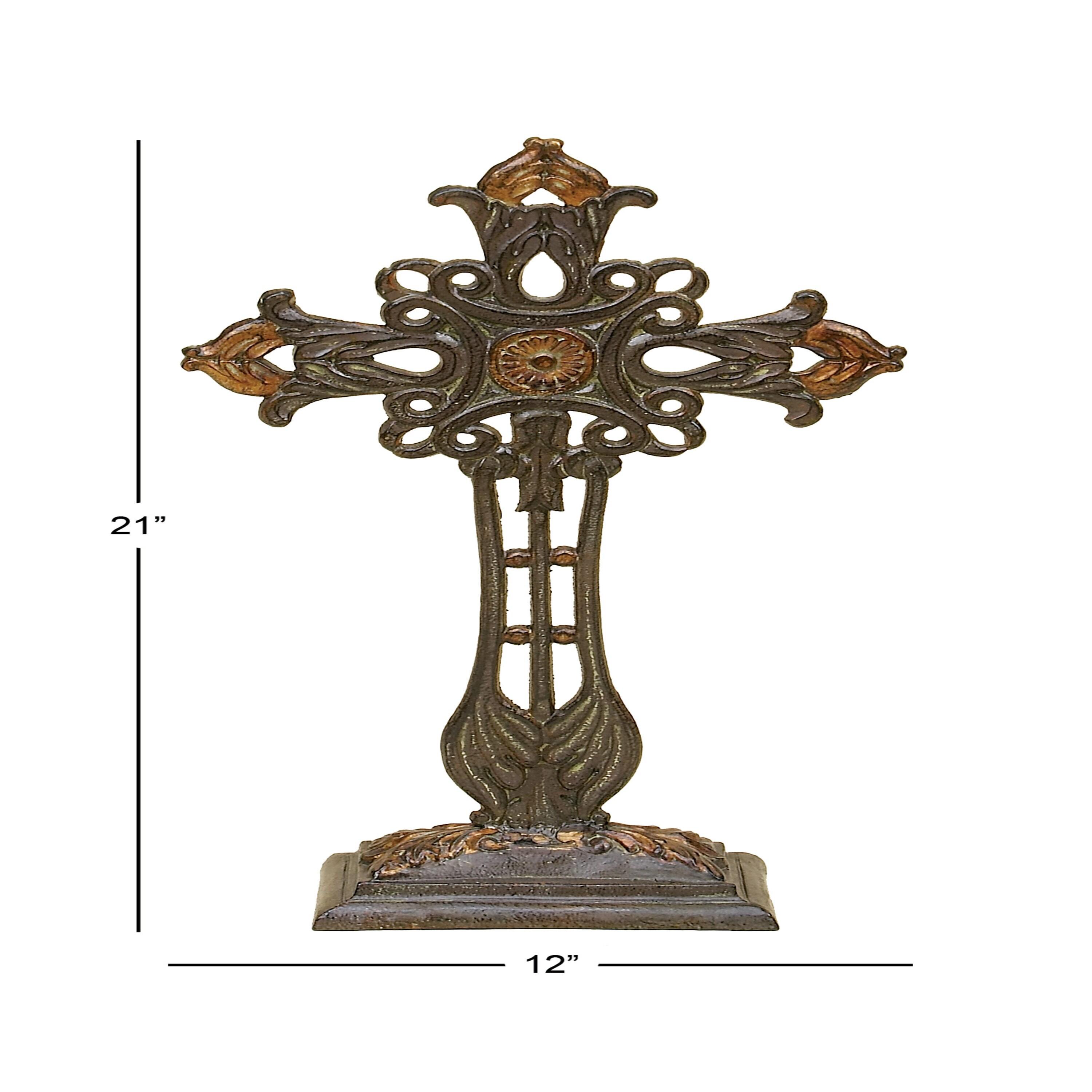 5" x 21" Copper Metal Cross Biblical Sculpture, by DecMode