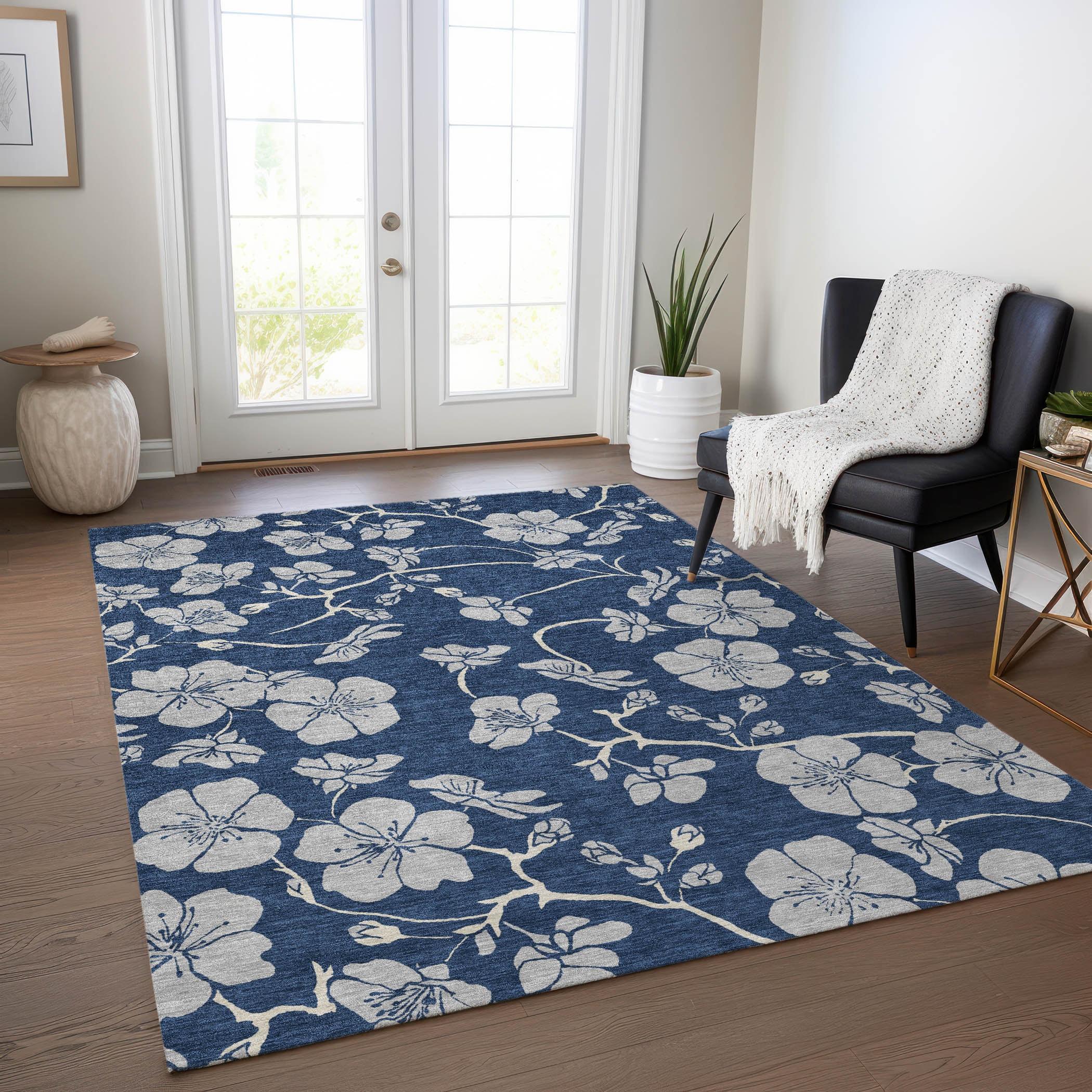 Machine Washable Indoor/Outdoor Chayden ACN1034 Navy 3' x 5' Rug