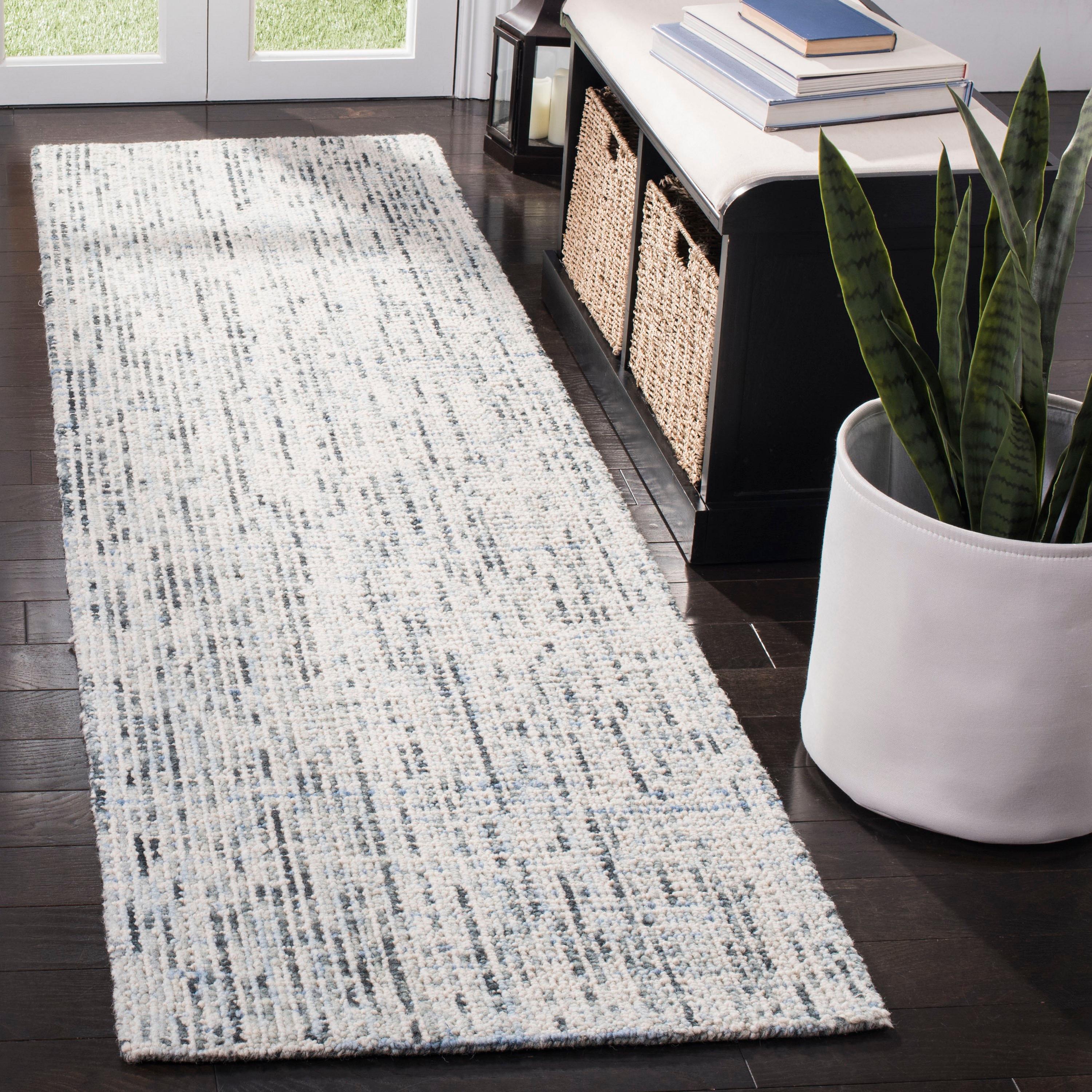 Elysian Handmade Tufted Wool Runner Rug in Blue/Charcoal - 2'3" x 6'