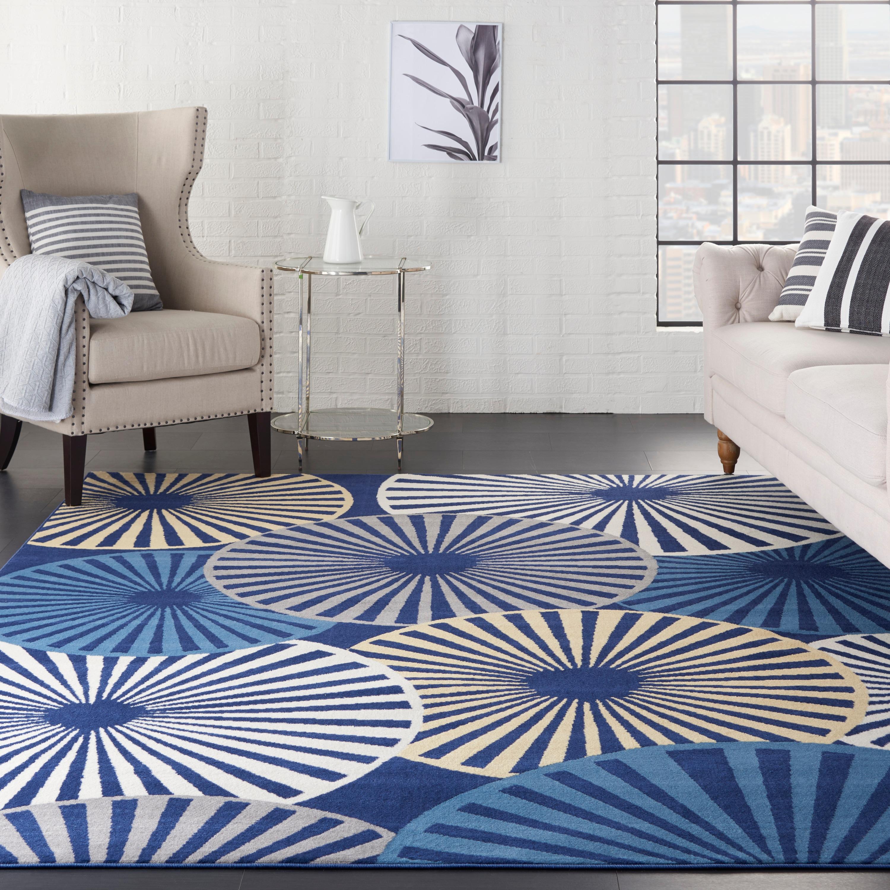 Nourison Grafix 7'10" x 9'10" (8' x 10') Navy Area Rug Contemporary Geometric by Nourison