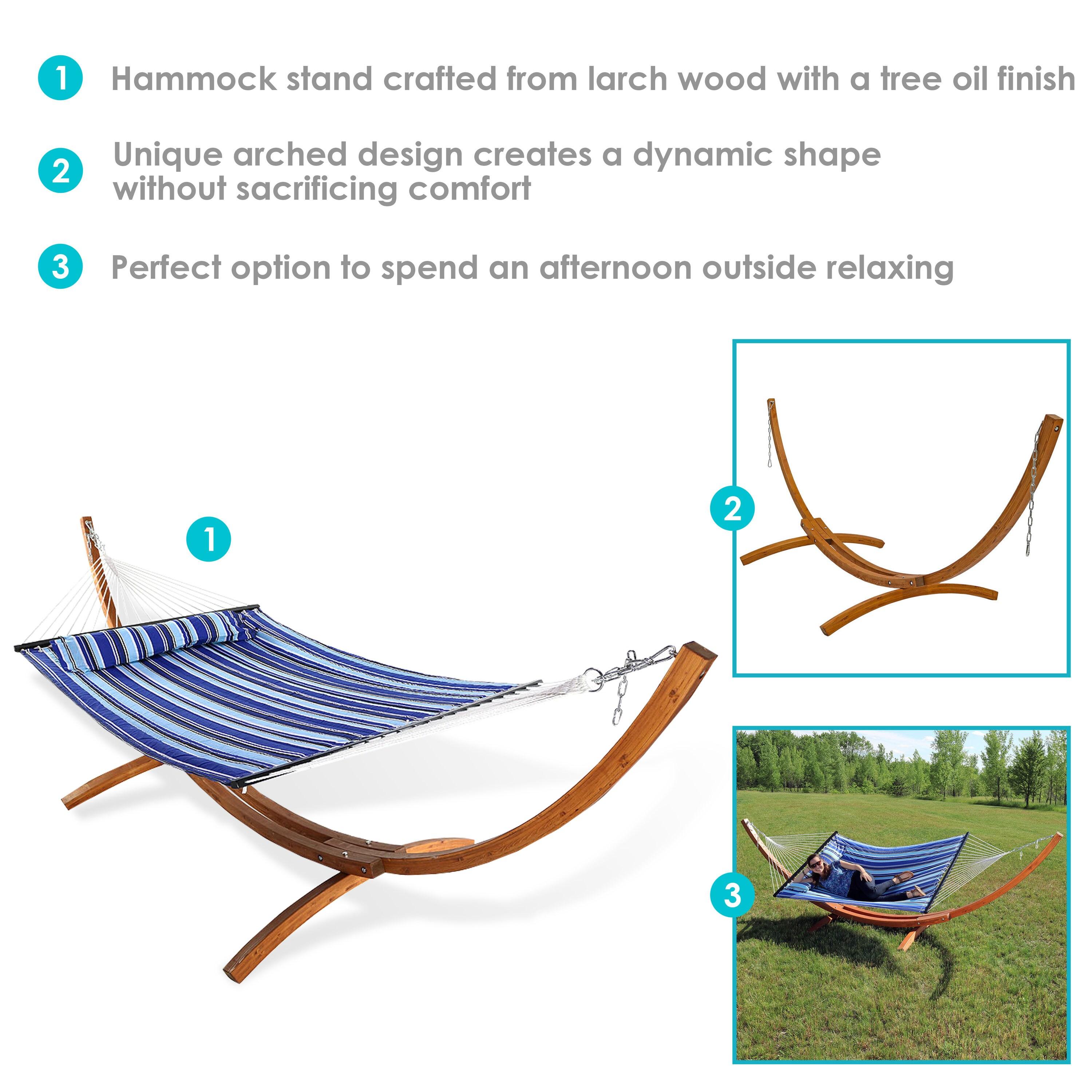 Sunnydaze Quilted Double Fabric 2-Person Hammock with Curved Arc Wood Stand - 400 lb Weight Capacity/13' Stand - Catalina Beach