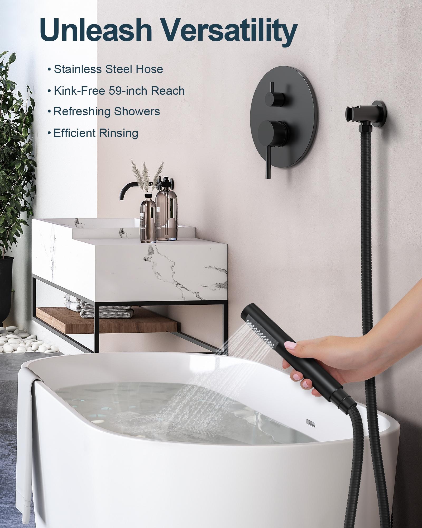 GRANDJOY Complete Shower System, 10" and 6" Dual Wall Mount Rain Shower Faucets with Handheld Shower Spray, High Pressure in Matte Black