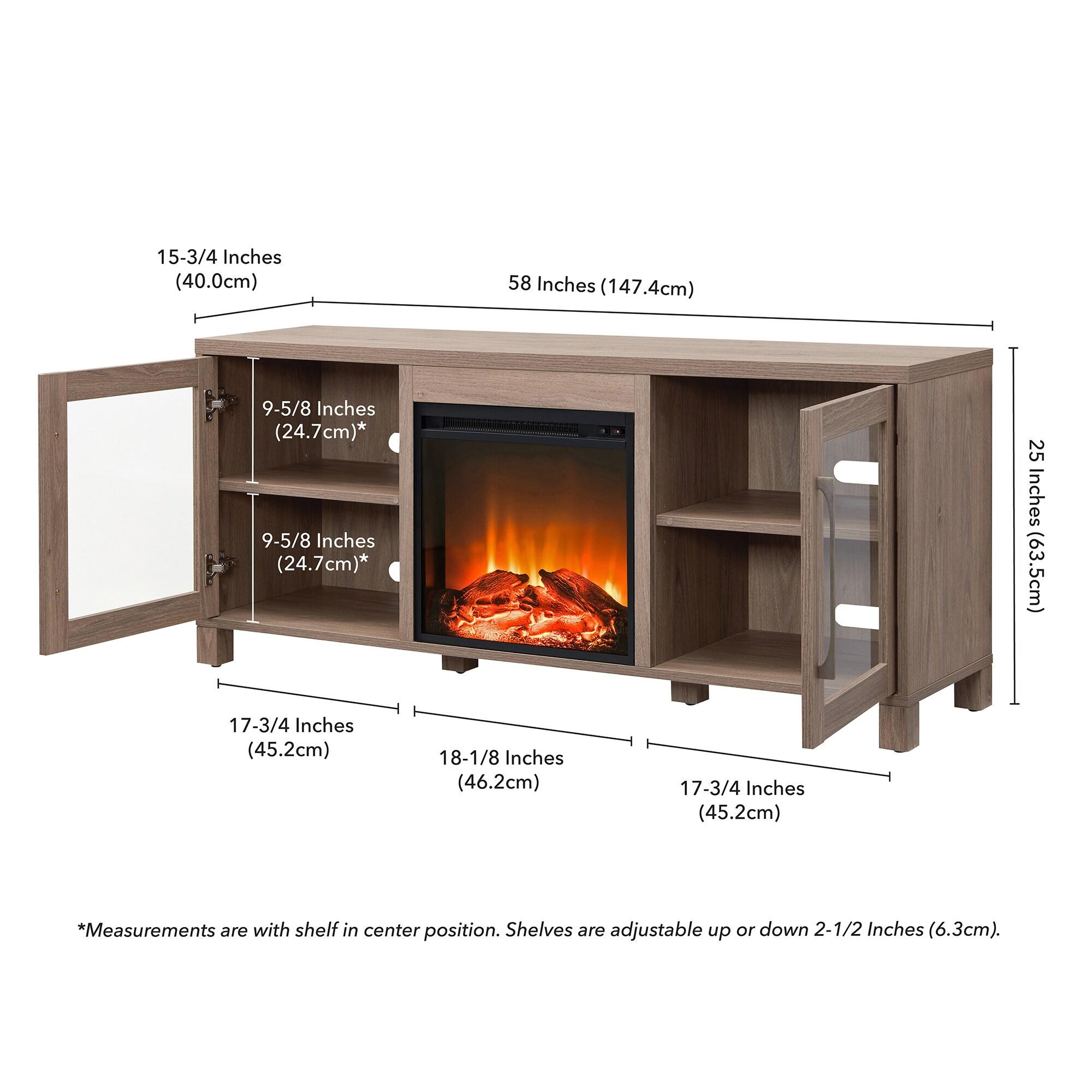 Evelyn&Zoe Quincy Rectangular TV Stand with Log Fireplace for TV's up to 65", Antiqued Gray Oak