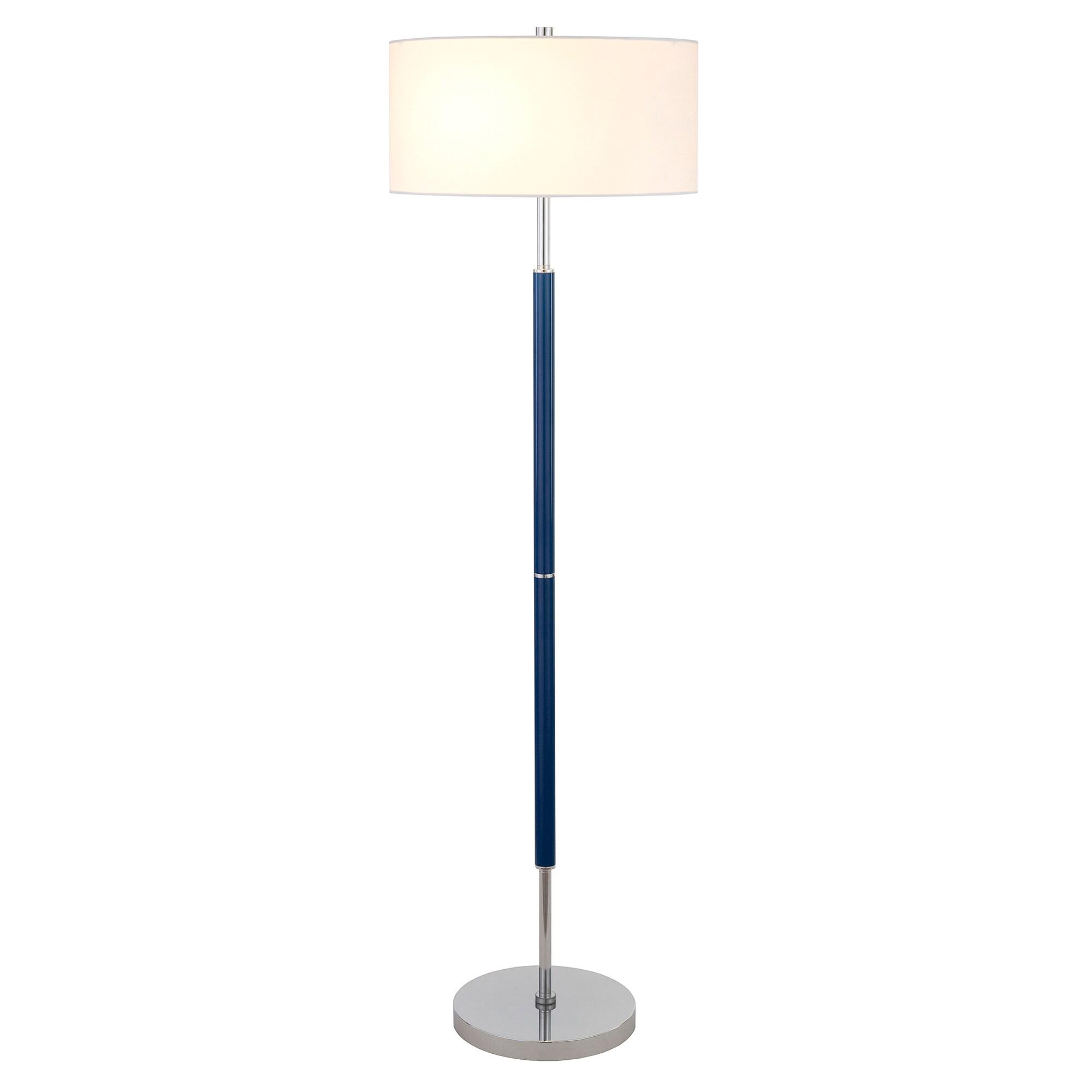 Evelyn&Zoe Simone 2-Light Floor Lamp with Fabric Shade, Blue/Polished Nickel/White