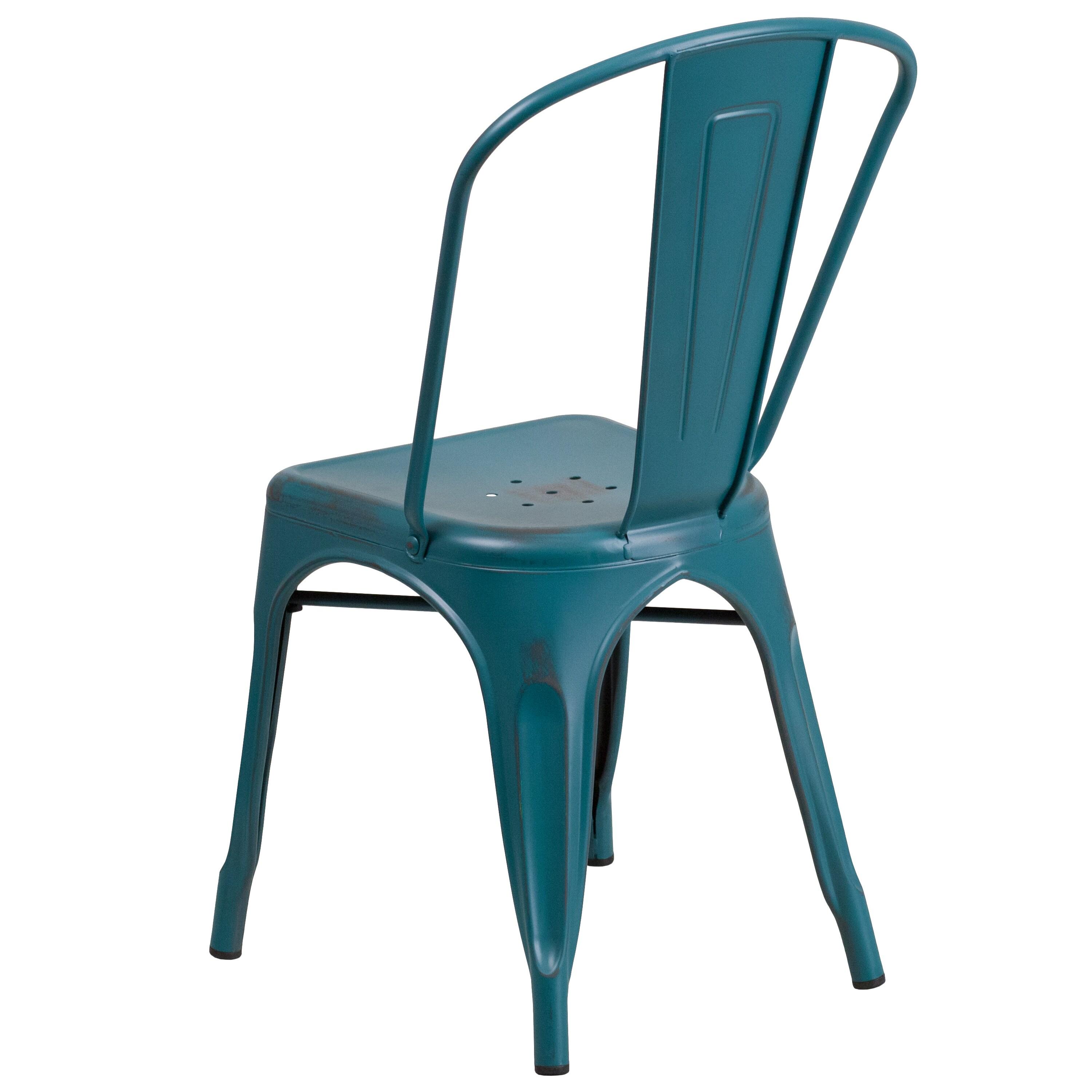 Flash Furniture Commercial Grade Distressed Kelly Blue-Teal Metal Indoor-Outdoor Stackable Chair