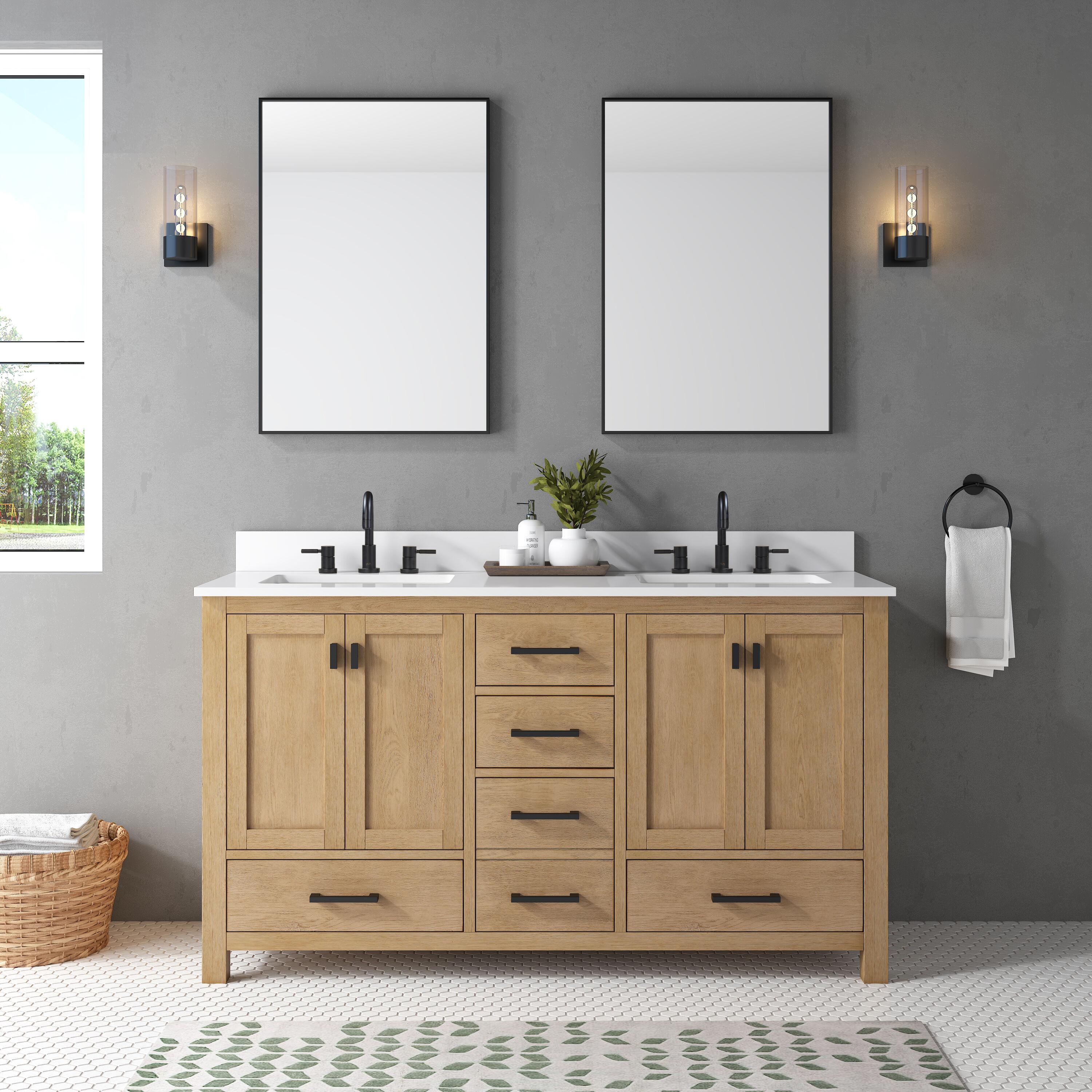 Modero 60'' Double Bathroom Vanity Base Only in Brushed Oak Finish