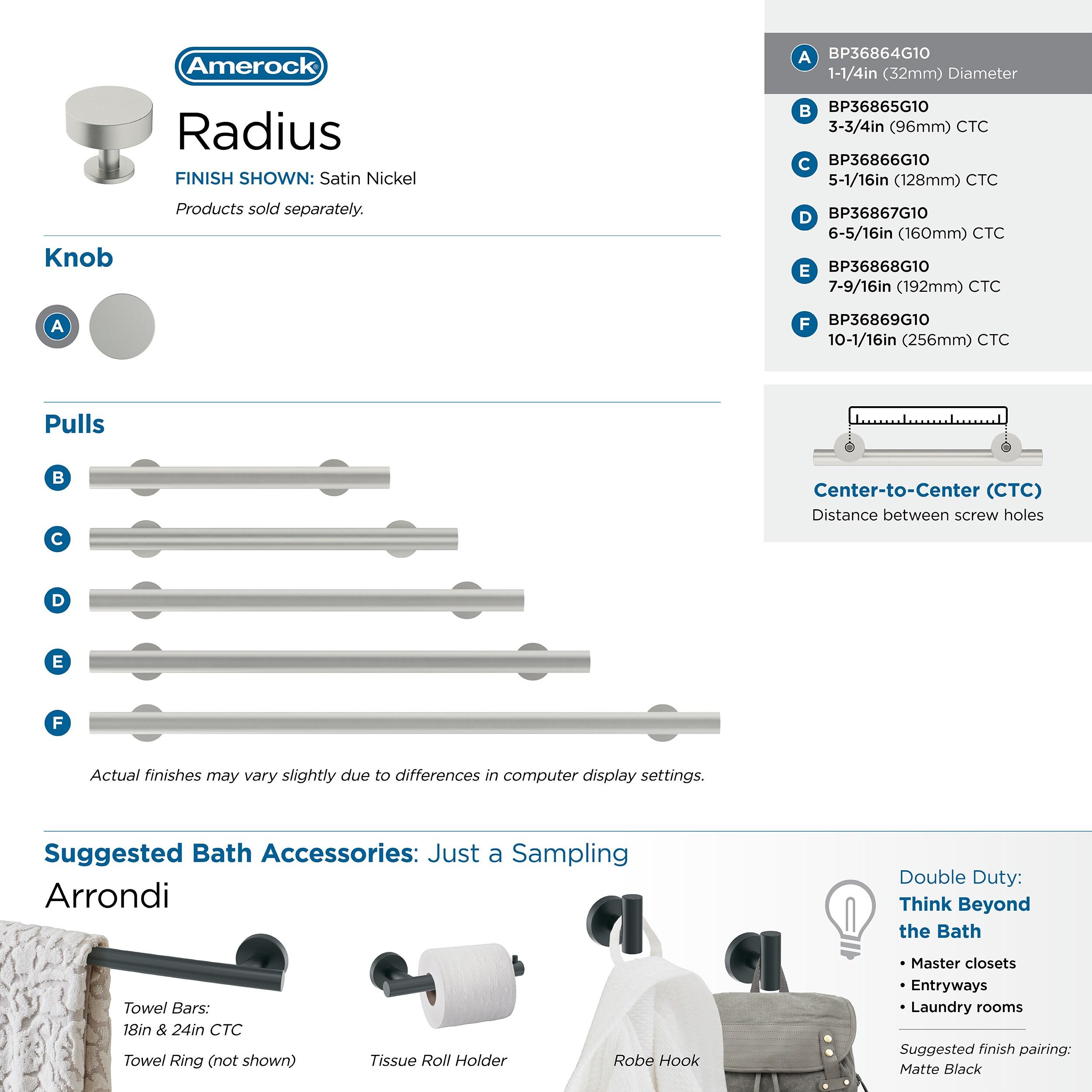 Amerock Radius 1-1/4 inch (32mm) Diameter Satin Nickel Cabinet Knob