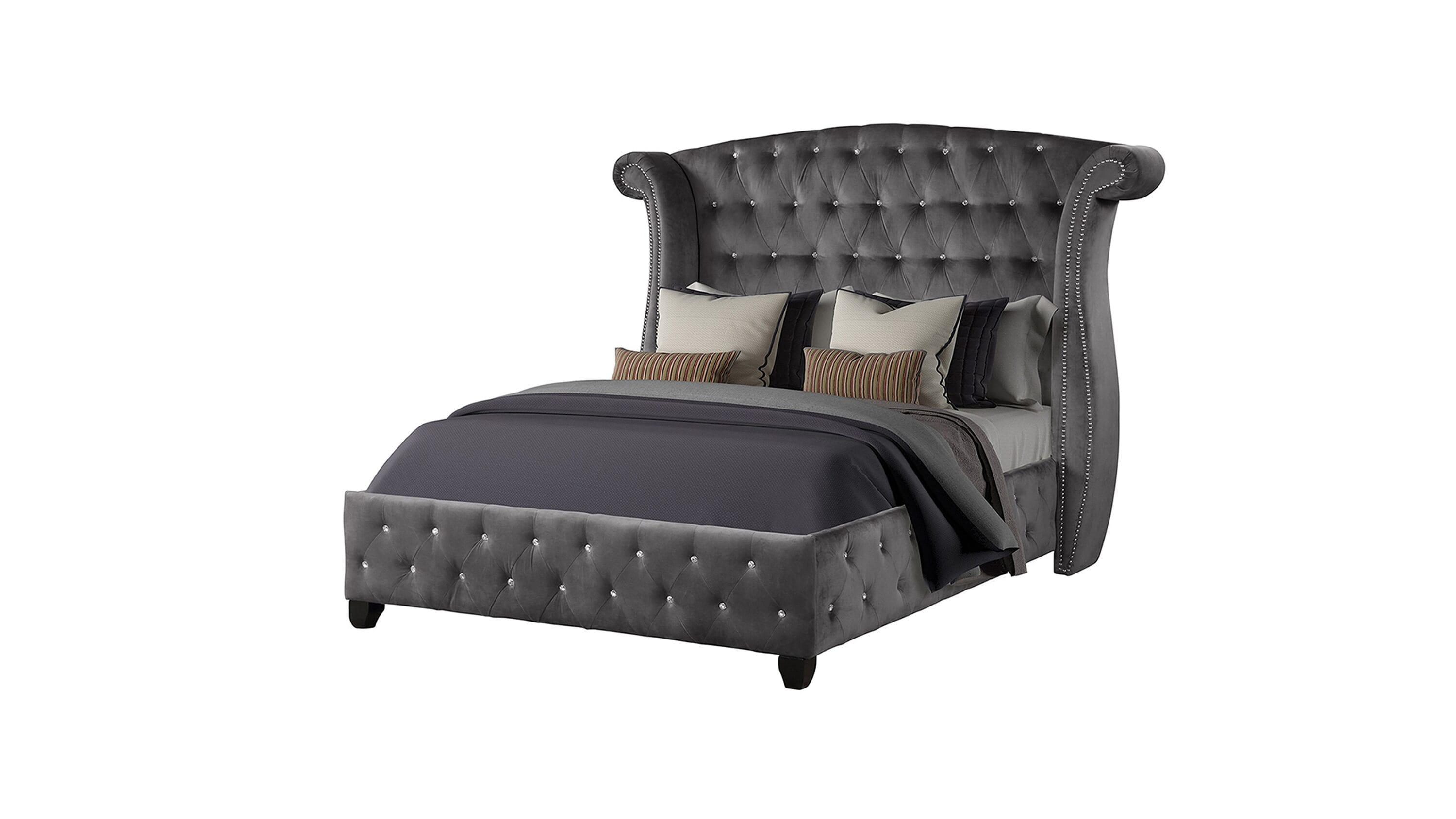 Sophia Full 5 Pc Vanity Upholstery Bedroom Set Made With Wood in Gray