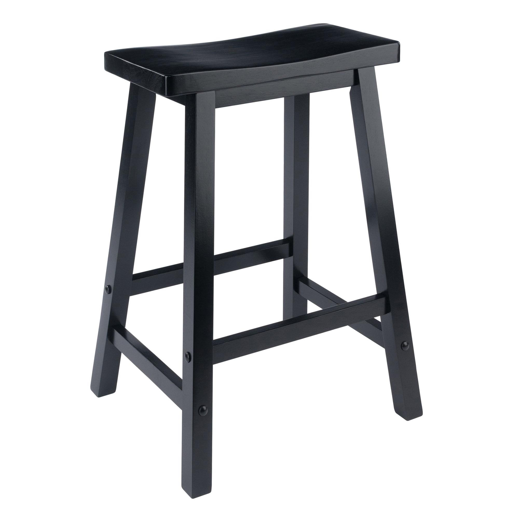 24" Satori Saddle Seat Counter Height Barstool Black - Winsome: Solid Hardwood, Backless Design