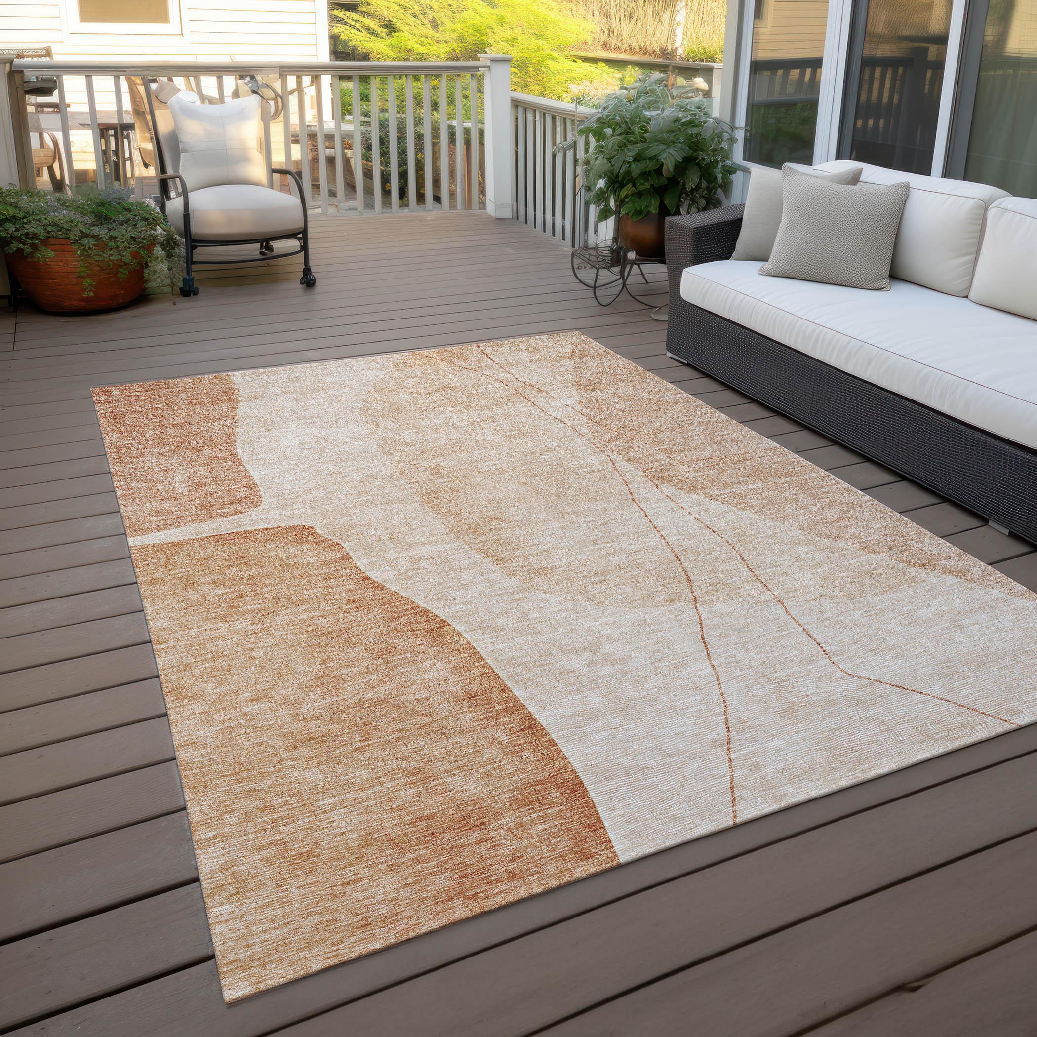 Terracotta and Beige Flat Woven Synthetic Indoor Outdoor Rug 5' x 7'