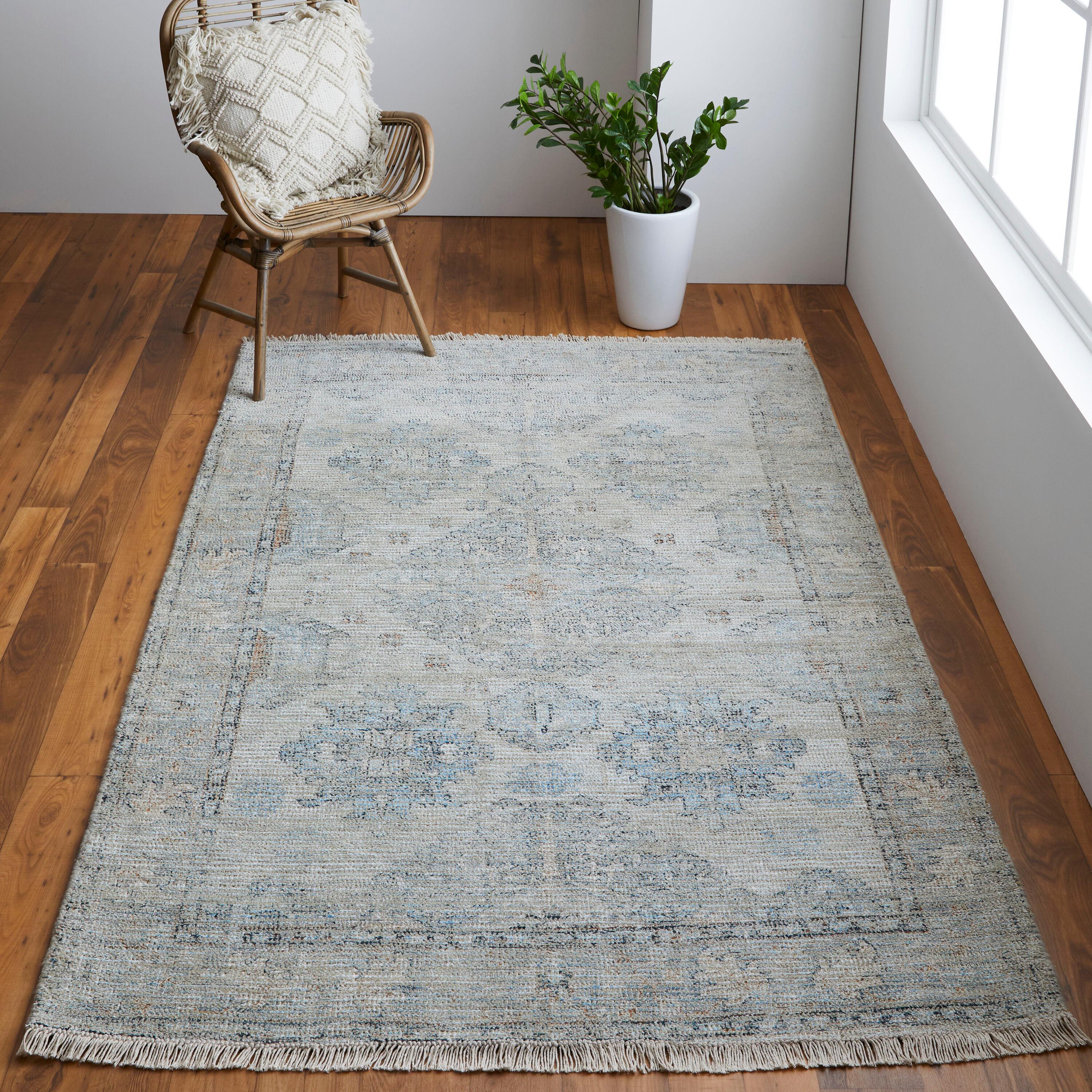 Feizy Caldwell Transitional Oriental, Blue/Gray/Taupe, 2' x 3' Accent Rug Handmade Sheen Vintage Distressed Design Carpet for Living Dining Bed Room