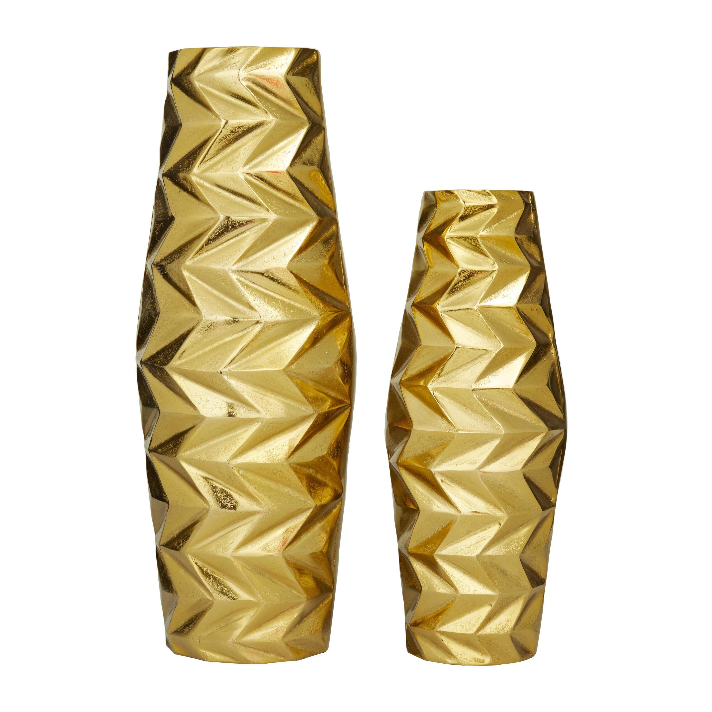 DecMode 20", 15"H Geometric Gold Aluminum Metal Vase, Set of 2