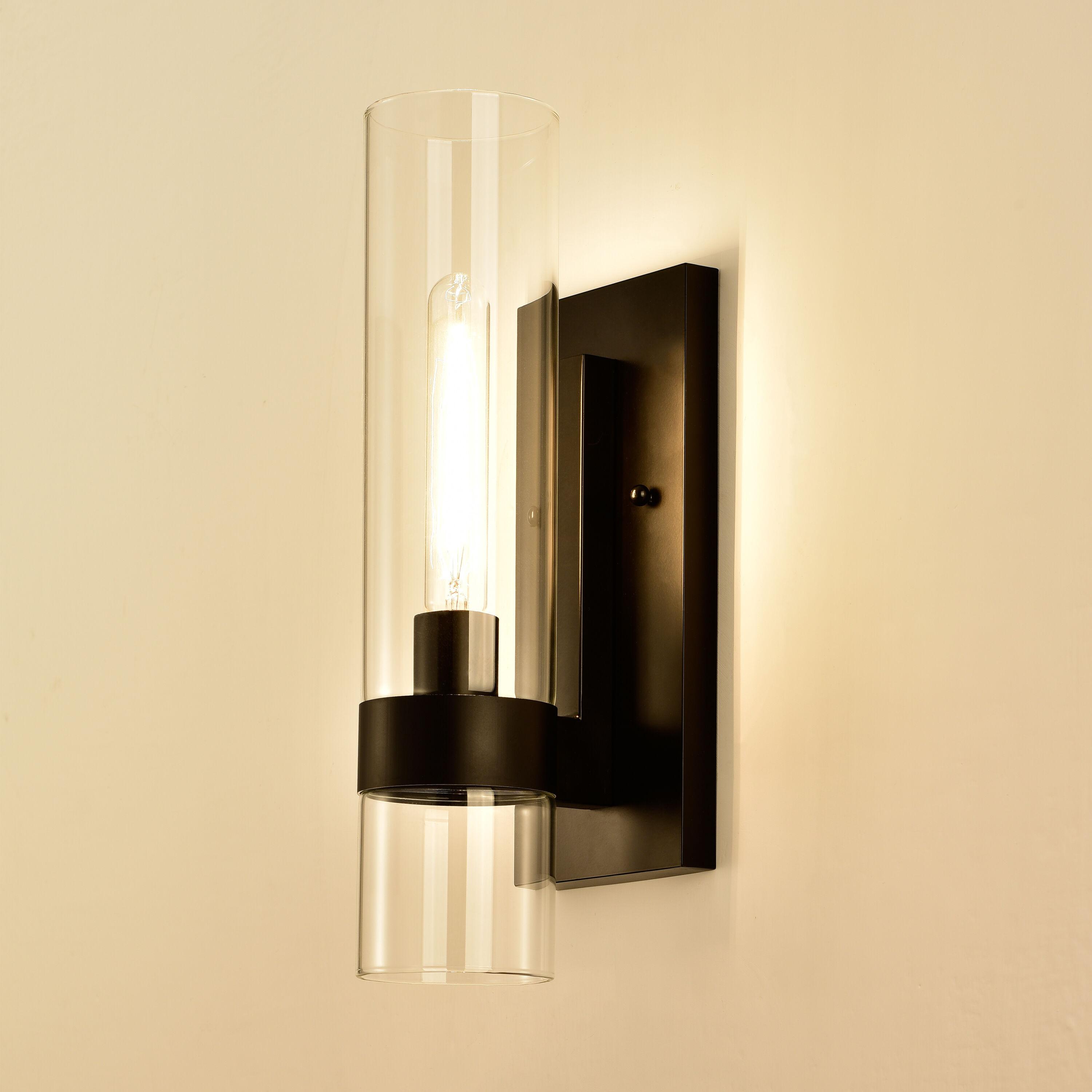 C Cattleya 1 Light Black Wall Sconce, Cylinder Glass Shade