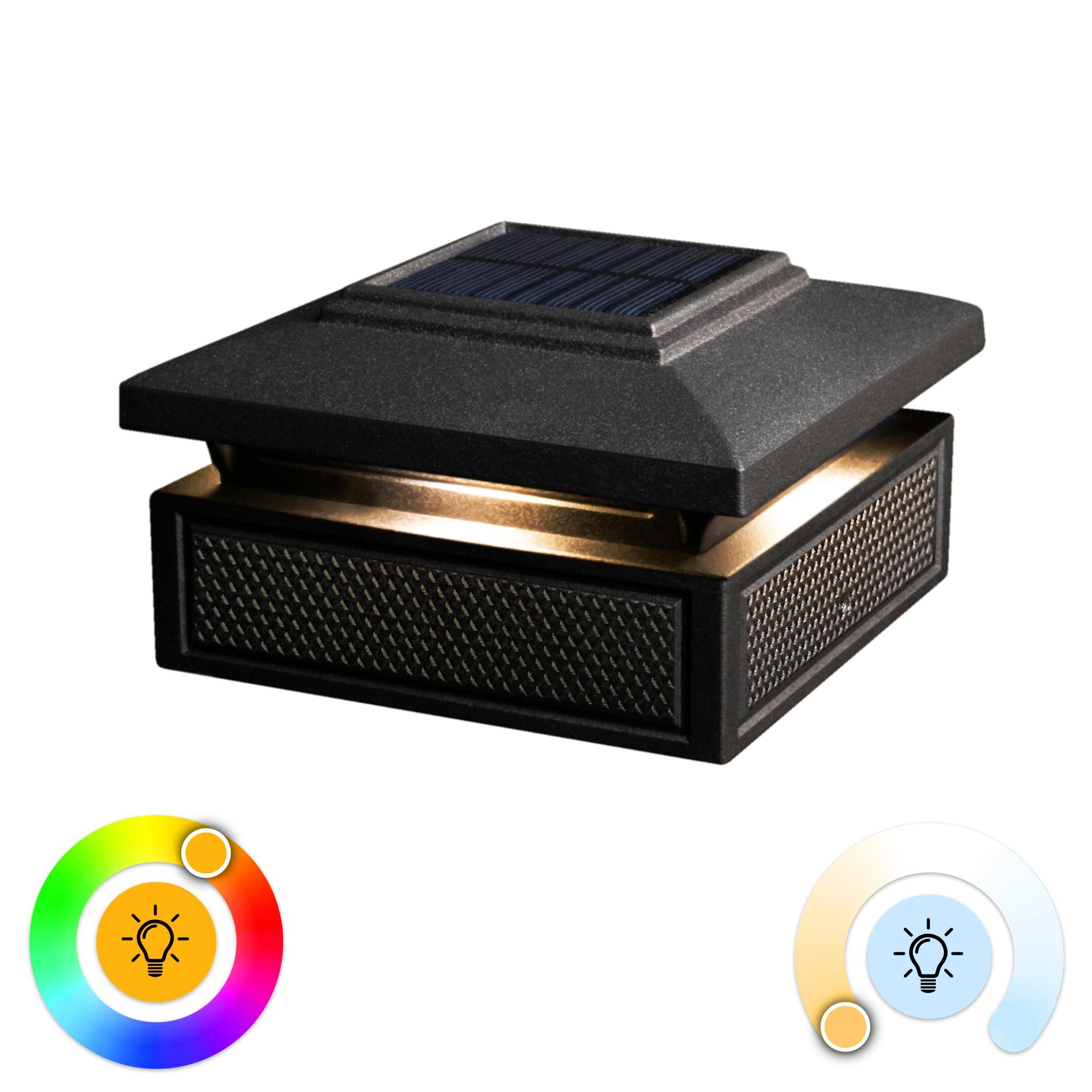 Classy Caps Black Low Voltage Integrated LED Metal Fence Post Cap Light 3.5 In. X 3.5 In. with Base Adapter Included