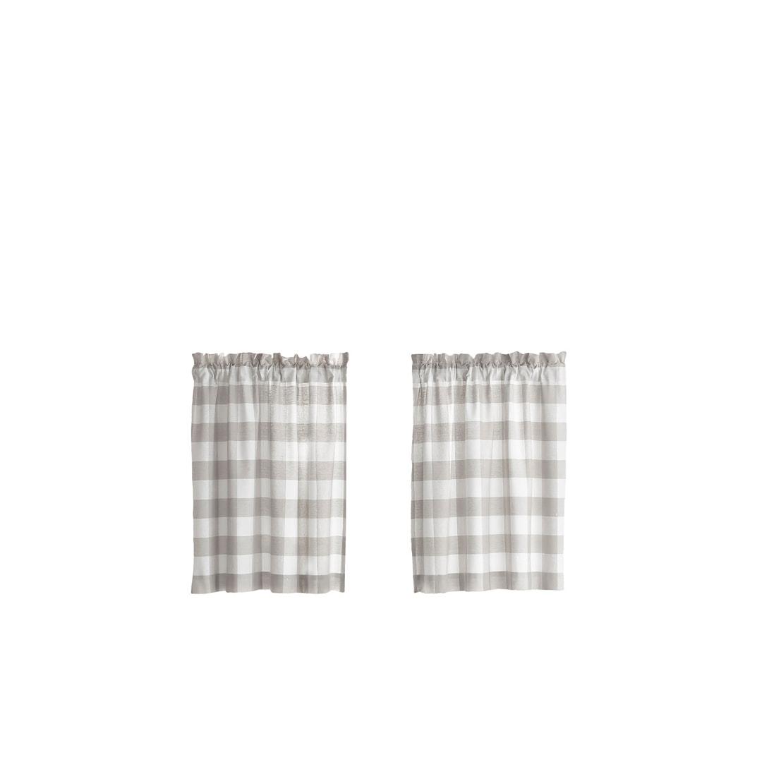 Farmhouse Living Buffalo Check Kitchen Tier Window Curtain Set of 2 - 30" x 36" - Gray/White - Elrene Home Fashions