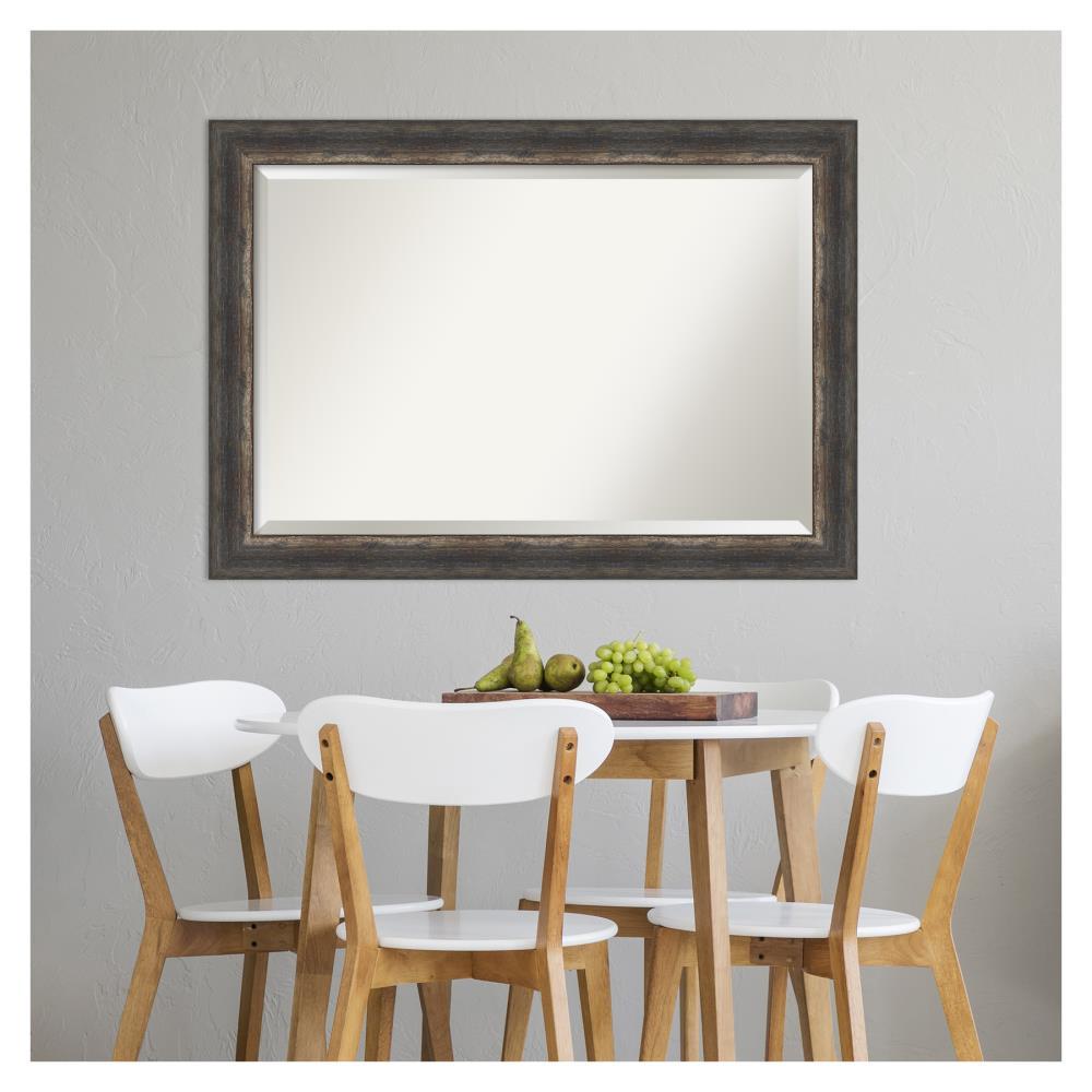 Amanti Art Beveled Bathroom Wall Mirror - Bark Rustic Char Frame Bark Rustic Char Outer Size: 41 x 29 in Silver, Brown, Black