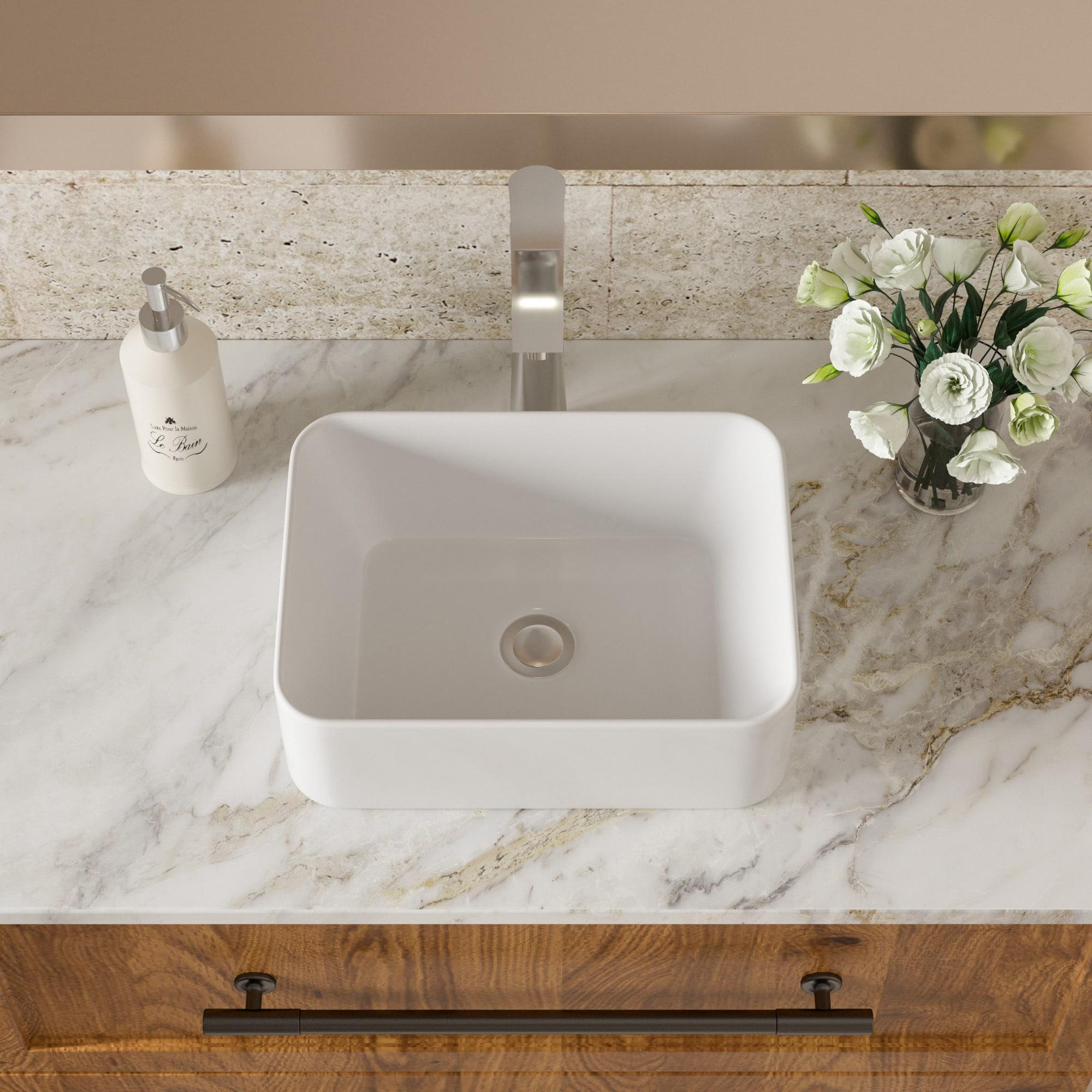 16" x 12" Bathroom Vessel Sink White Ceramic Rectangular Bathroom Sink Above Counter Vessel Sink