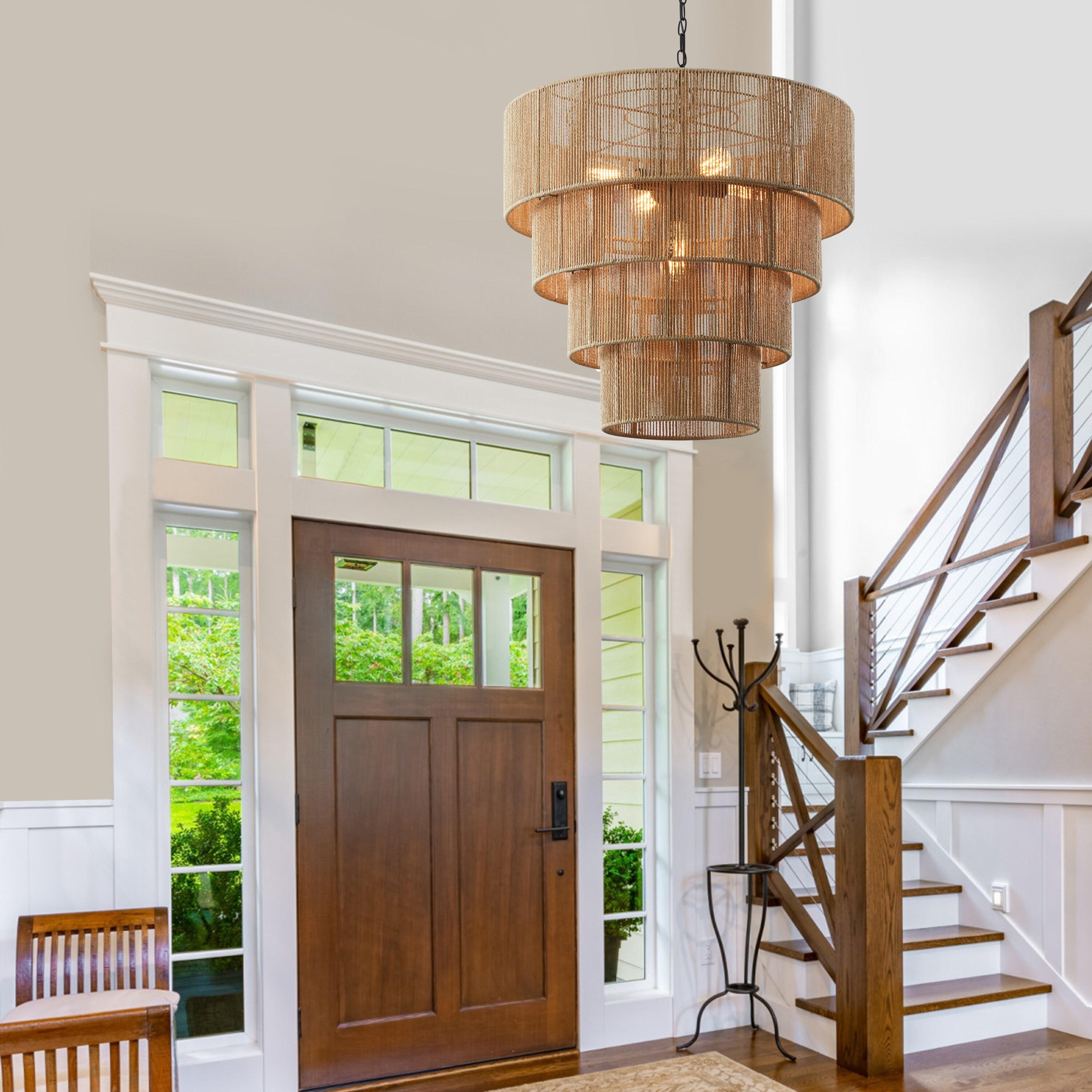 18 in. 5-Light Blackened Bronze Crystal Chandelier with Fabric Shade