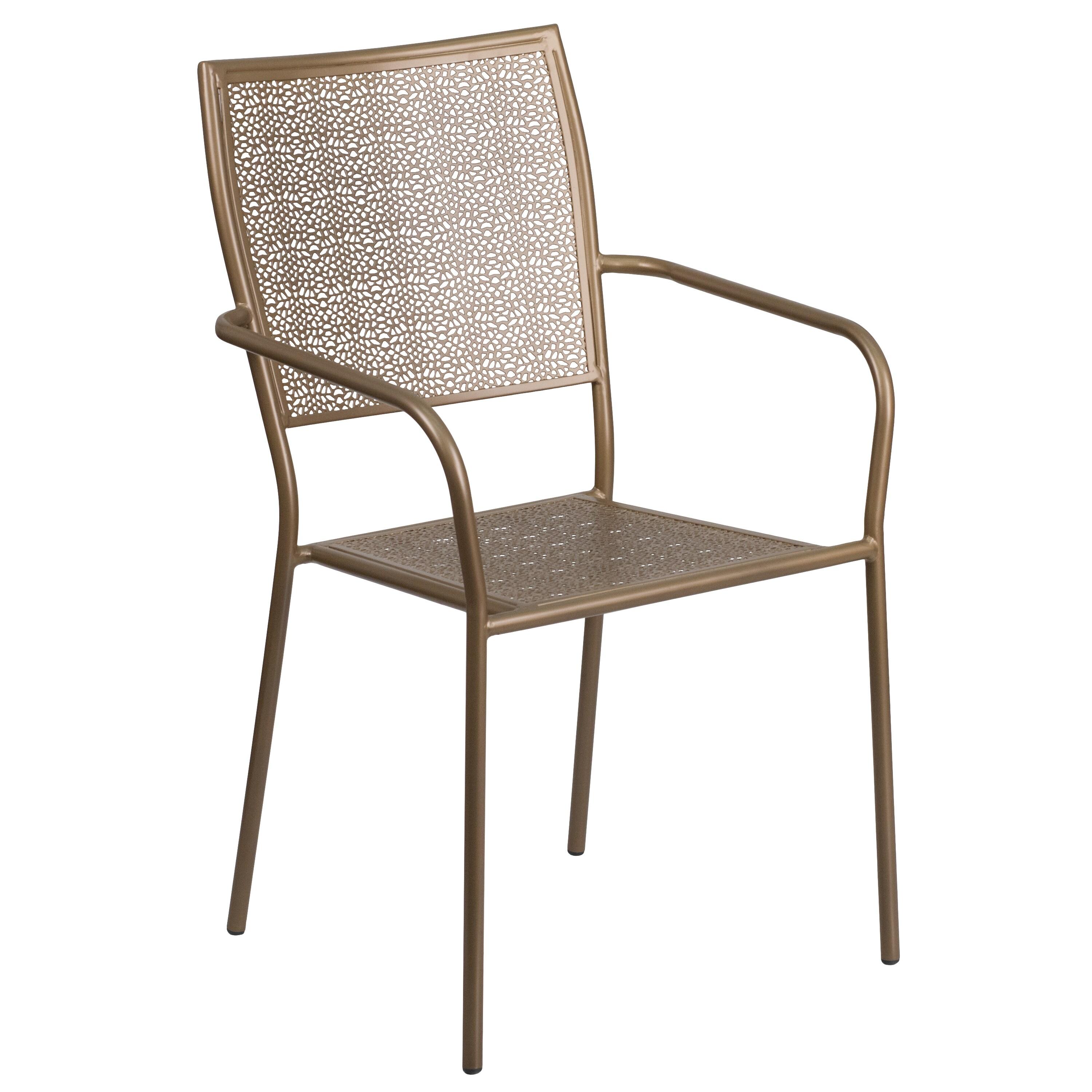 Flash Furniture Commercial Grade Gold Indoor-Outdoor Steel Patio Arm Chair with Square Back