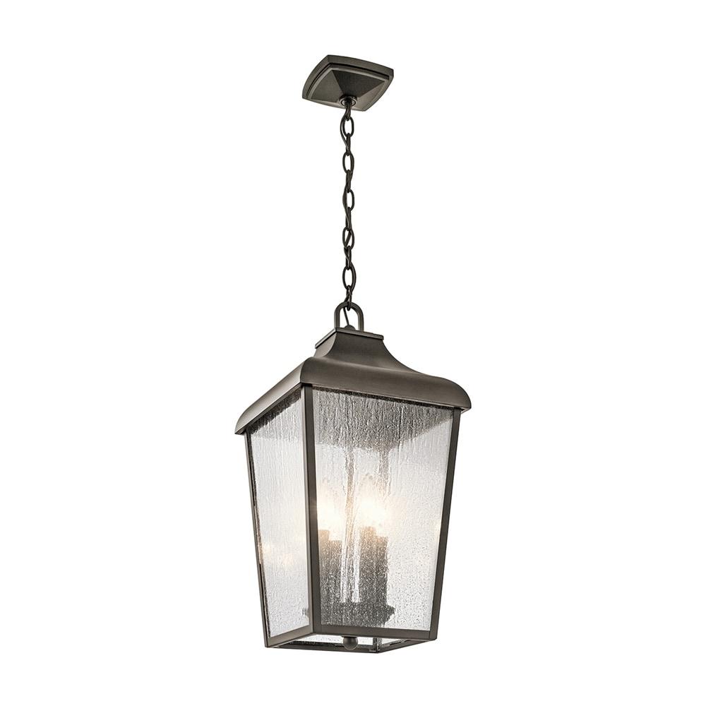 Forestdale Black Lantern Outdoor Pendant with Seeded Glass