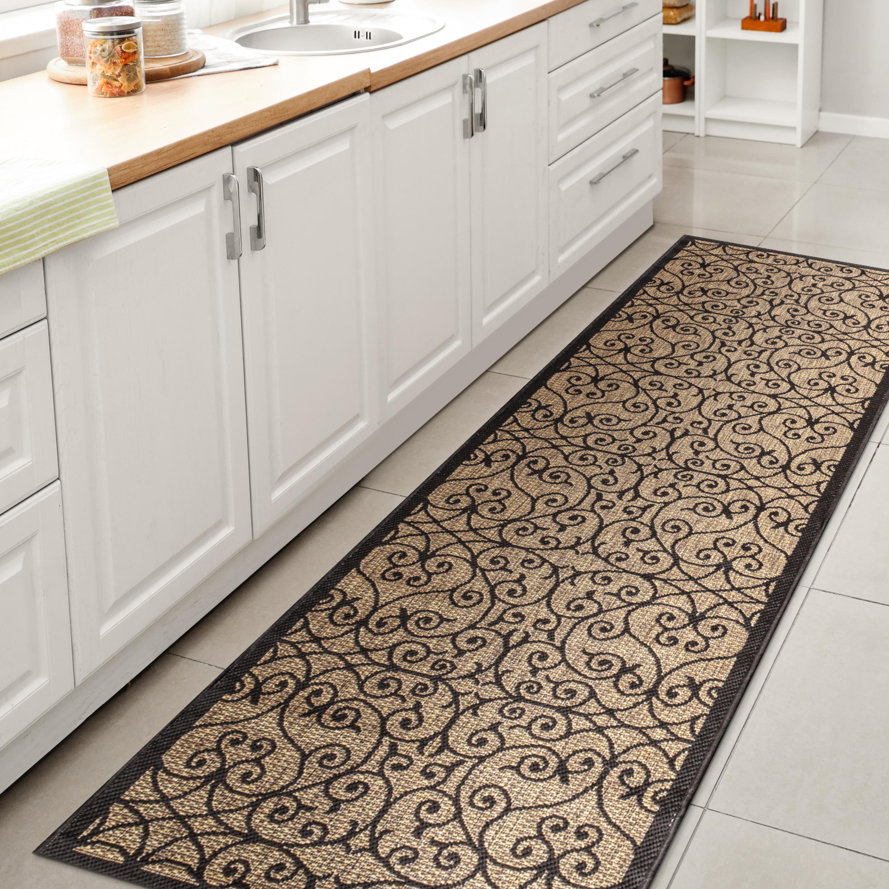 2'x8' Madrid Vintage Filigree Textured Weave Indoor/Outdoor Runner Rug, Black - JONATHAN Y