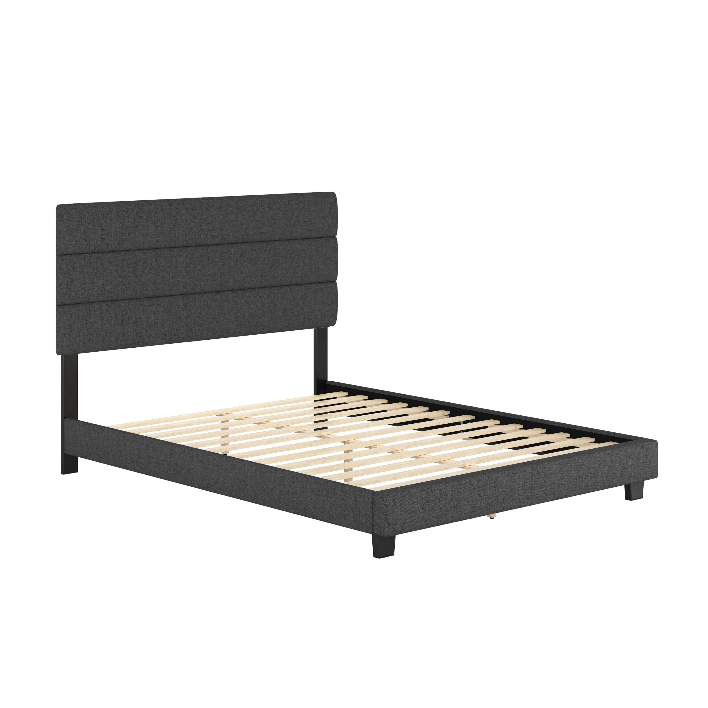 Boyd Sleep Boyd Sleep Sicily Upholstered Linen Tri Panel Platform Bed Frame with Adjustable Height Headboard, Sturdy 13 Slat Support System, No Box Spring Required