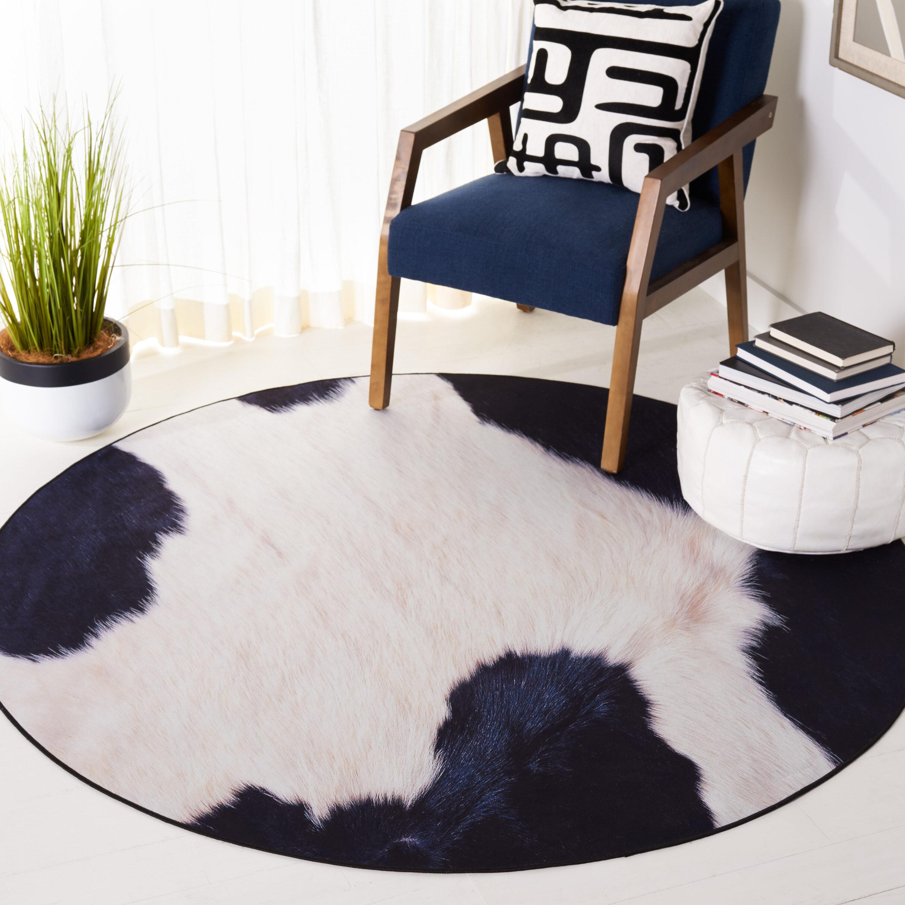 Faux Hide FAH548 Power Loomed Machine Washable Area Rug - Ivory/Dark Blue - 6' Round - Safavieh.