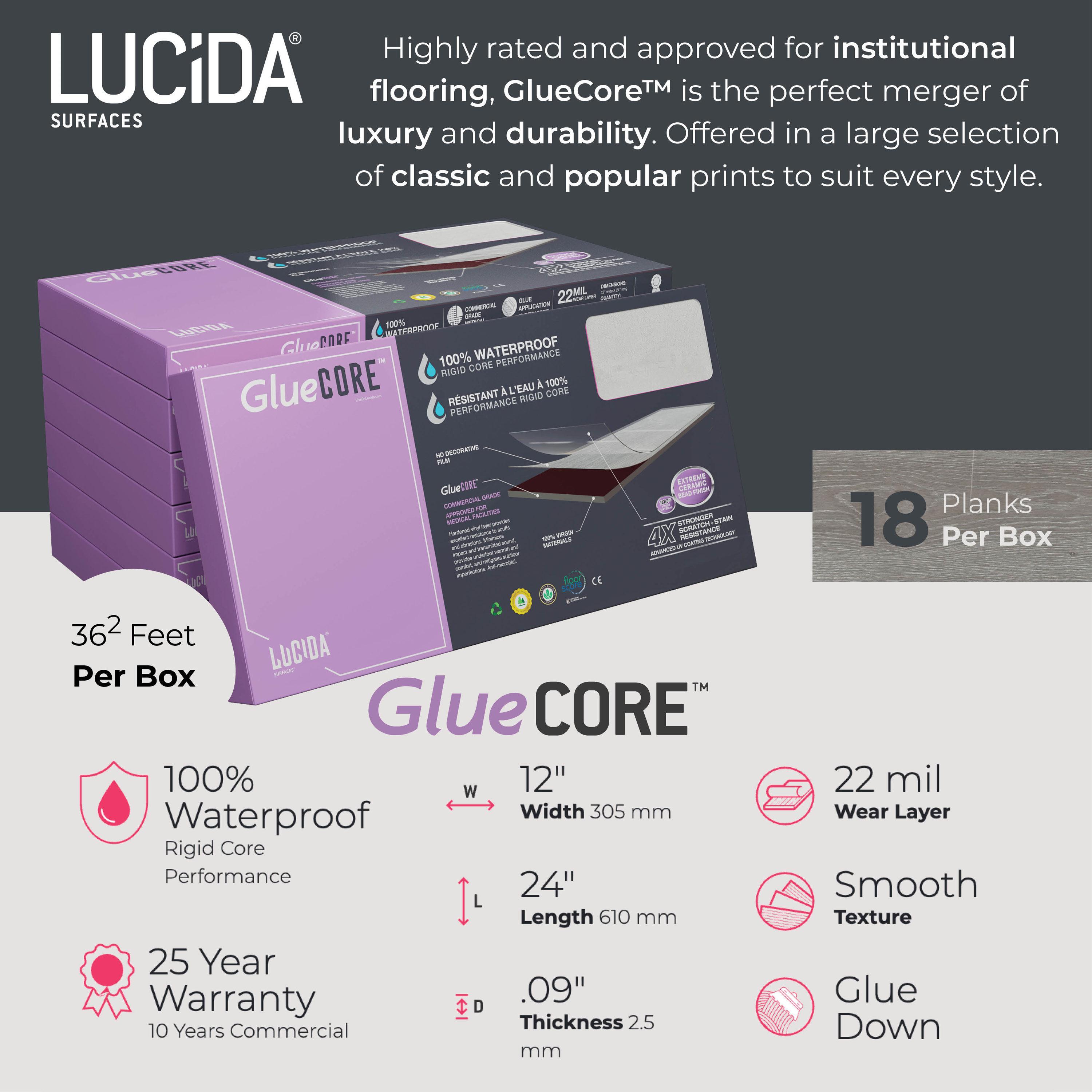 GlueCore Classic 22mil x 12" W x 24" L Glue Down Vinyl Tile Flooring