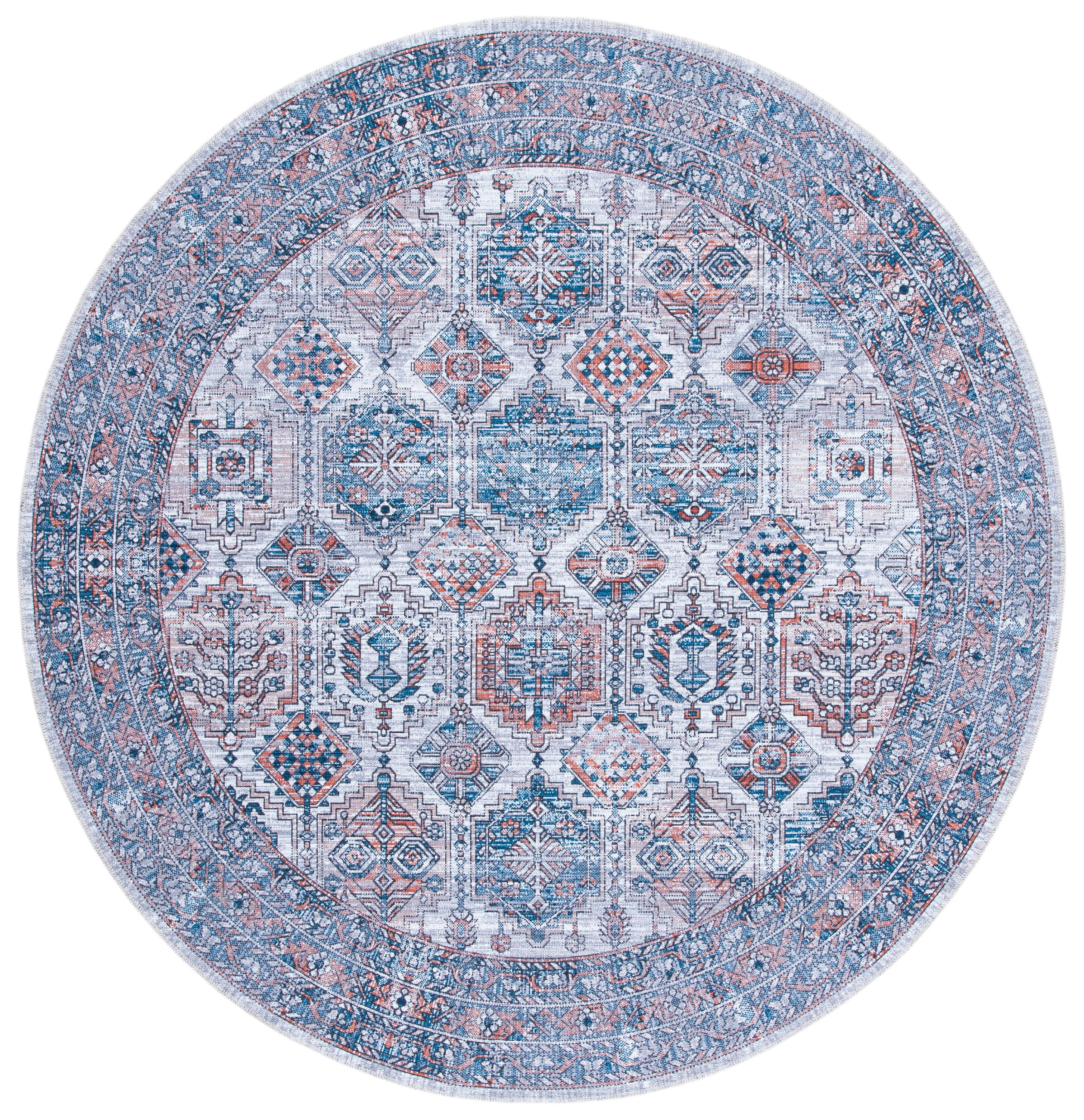 Serapi SEP520 Power Loomed Machine Washable Skid-Resistant Indoor Area Rug - Ivory/Rust - 6'7" Round - Safavieh