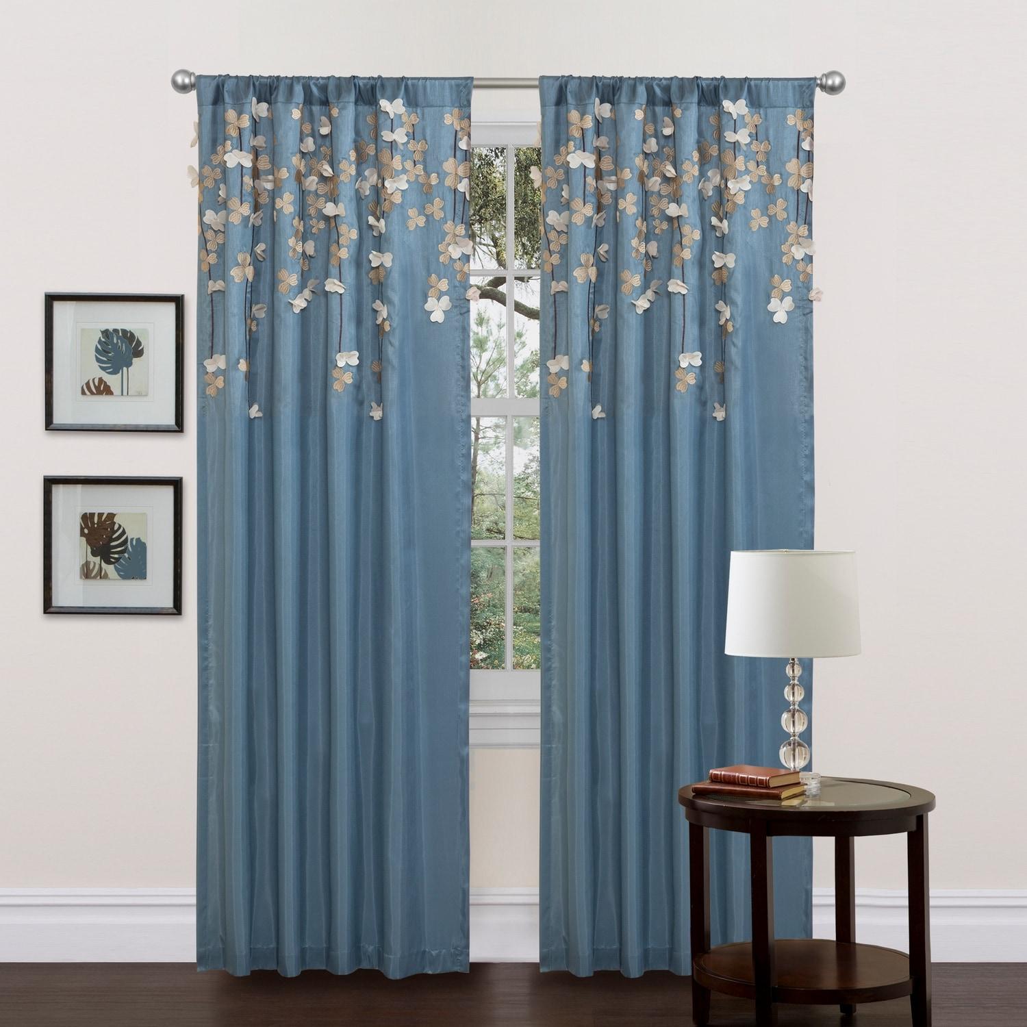 84"x42" Flower Drops Light Filtering Window Curtain Panel Blue - Lush Décor: Botanical Drapes, Rod Pocket