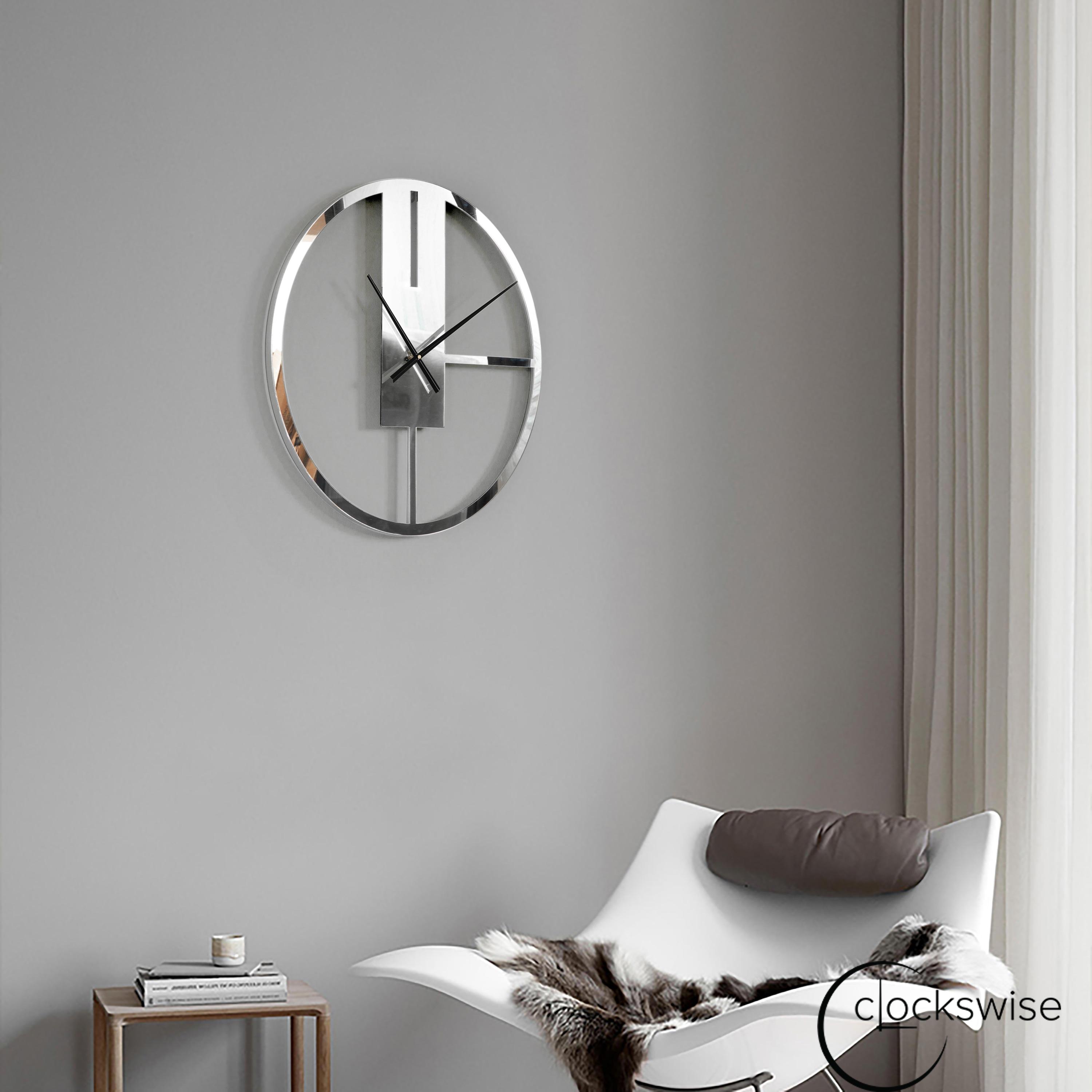 Clockswise Modern Round Big Wall Clock with Mirror Face, Decorative Silver Metal 22.75” oversized timepiece, Hanging Supplies Included