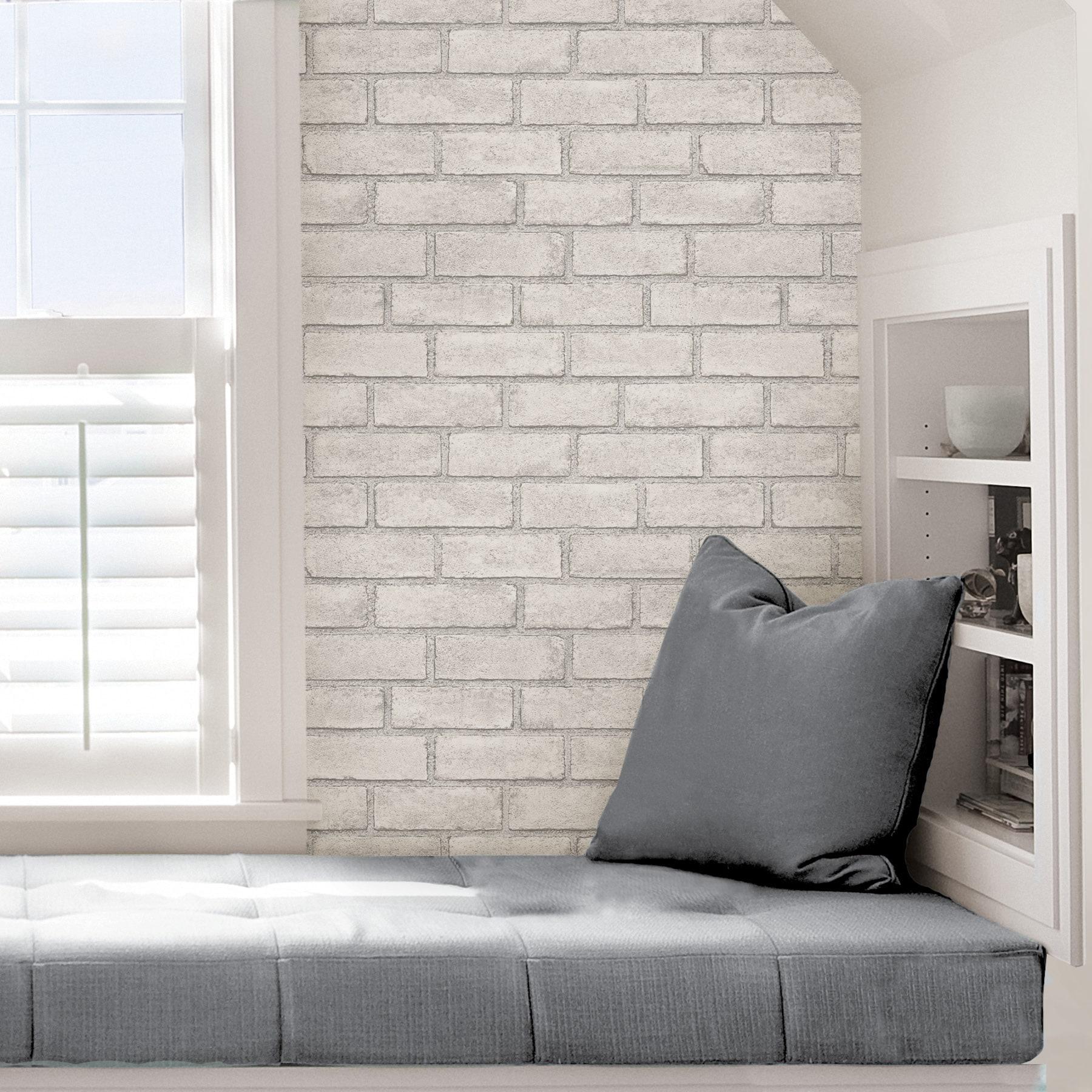 Scott Living 216-in by 20.5-in District Brick White Self Adhesive Wallpaper