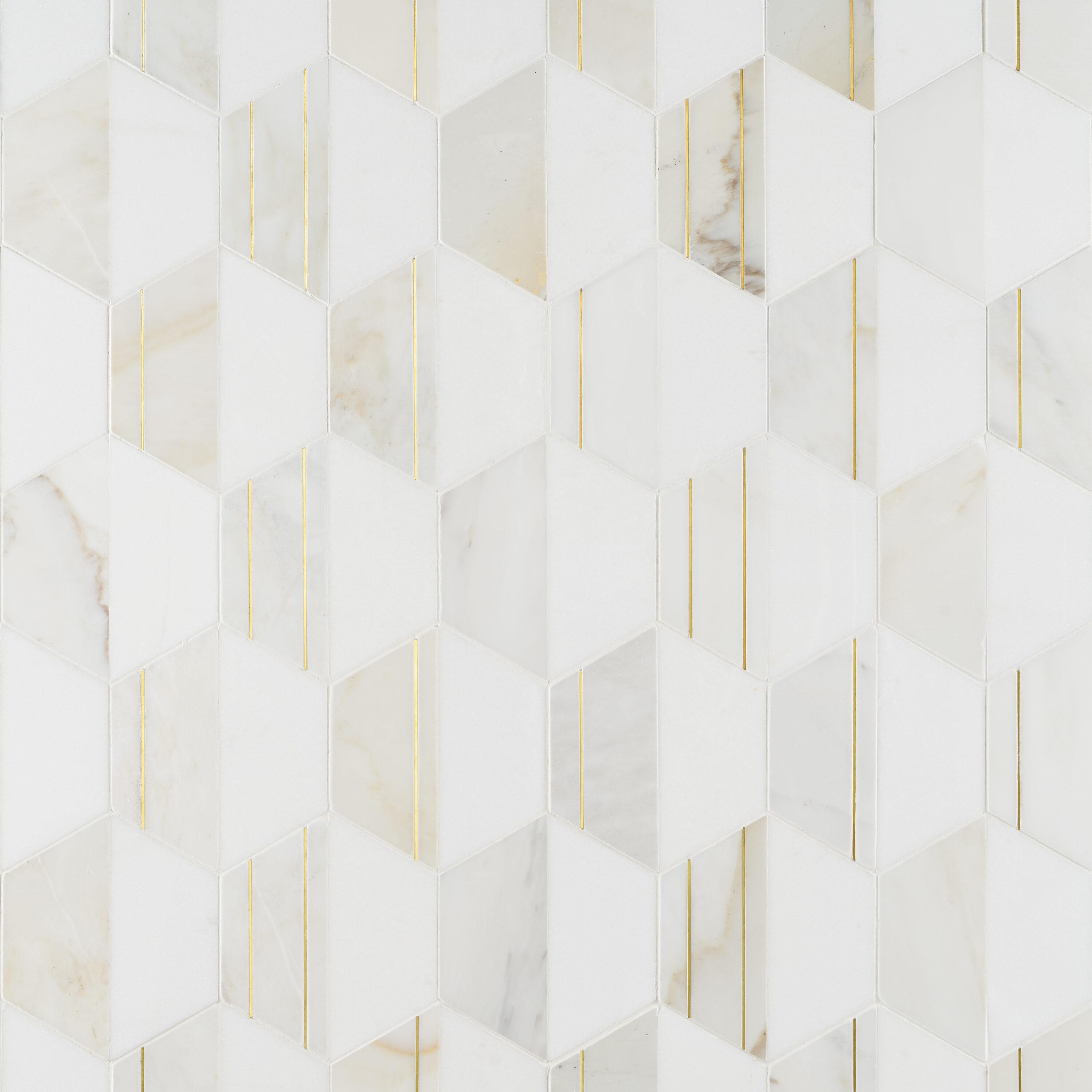 Meld 10.43" x 12.04" Marble and Brass Mosaic Hexagon Tile (0.87 Sq. Ft. / Sheet)