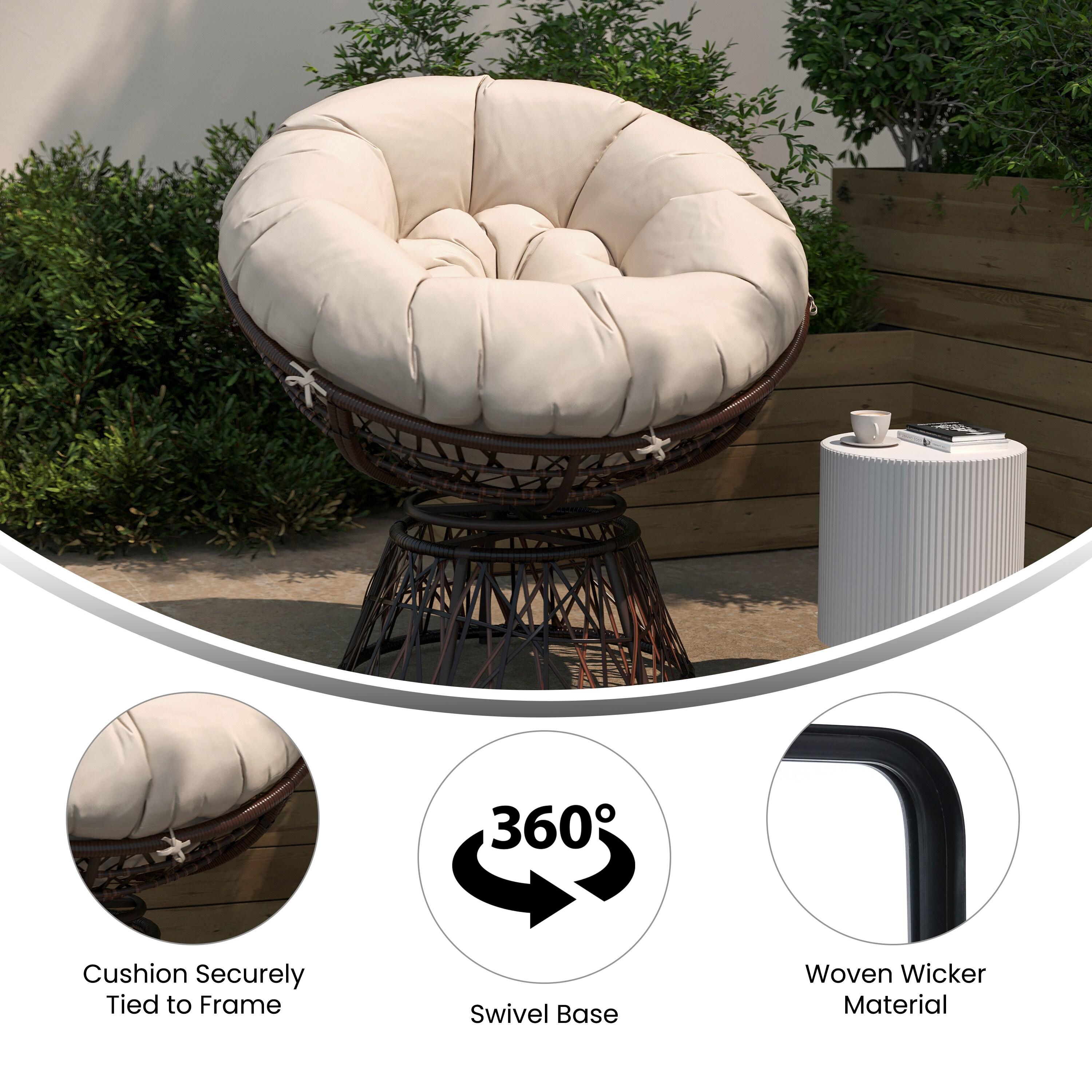 Flash Furniture Bowie Comfort Series Brown Swivel Patio Chair with Beige Cushion