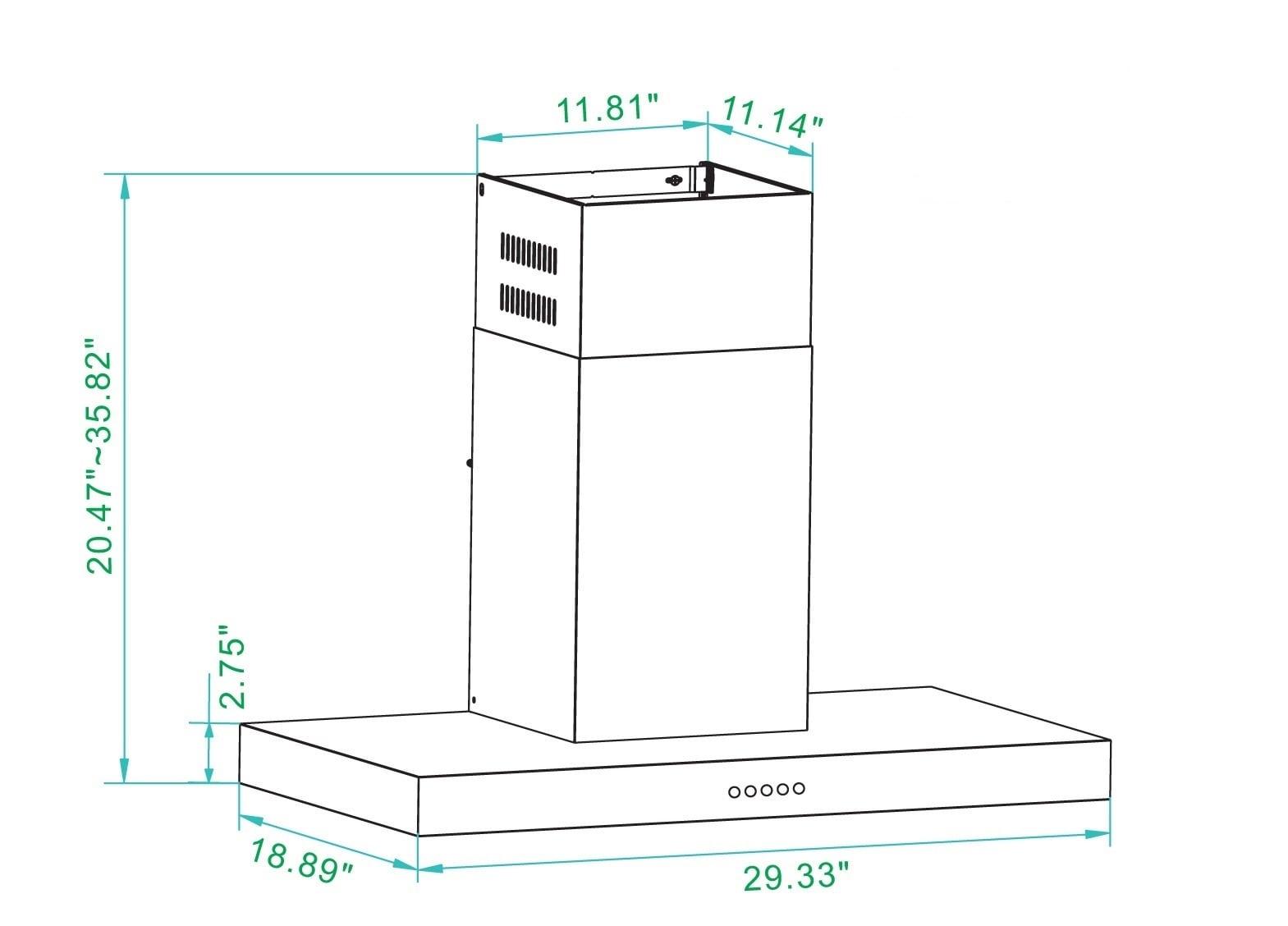 30" 500 CFM Convertible Wall Mount Range Hood in Stainless Steel