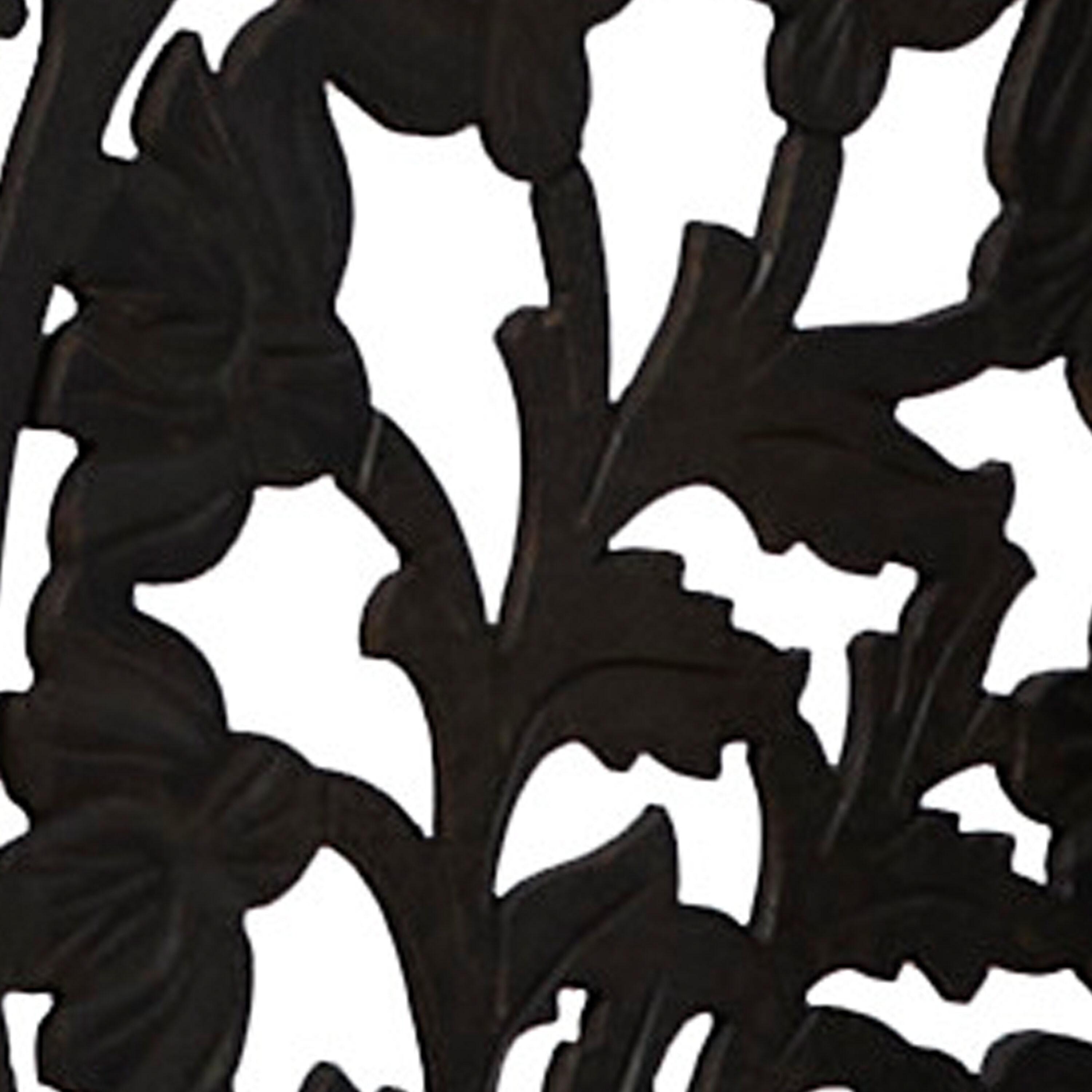 DecMode 80" x 72" Black Wood Floral Handmade Hinged Foldable Partition 4 Panel Room Divider Screen with Intricately Carved Designs, 1-Piece