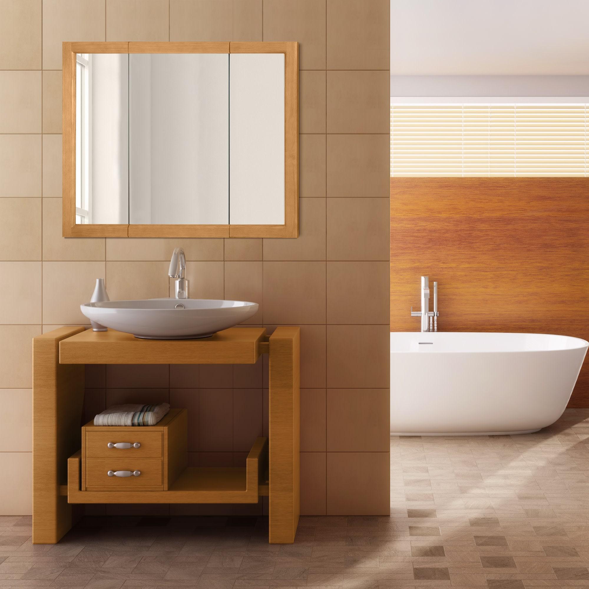 Design House 36" Tri-View Wall Mount Bathroom Medicine Cabinet, Nutmeg Oak