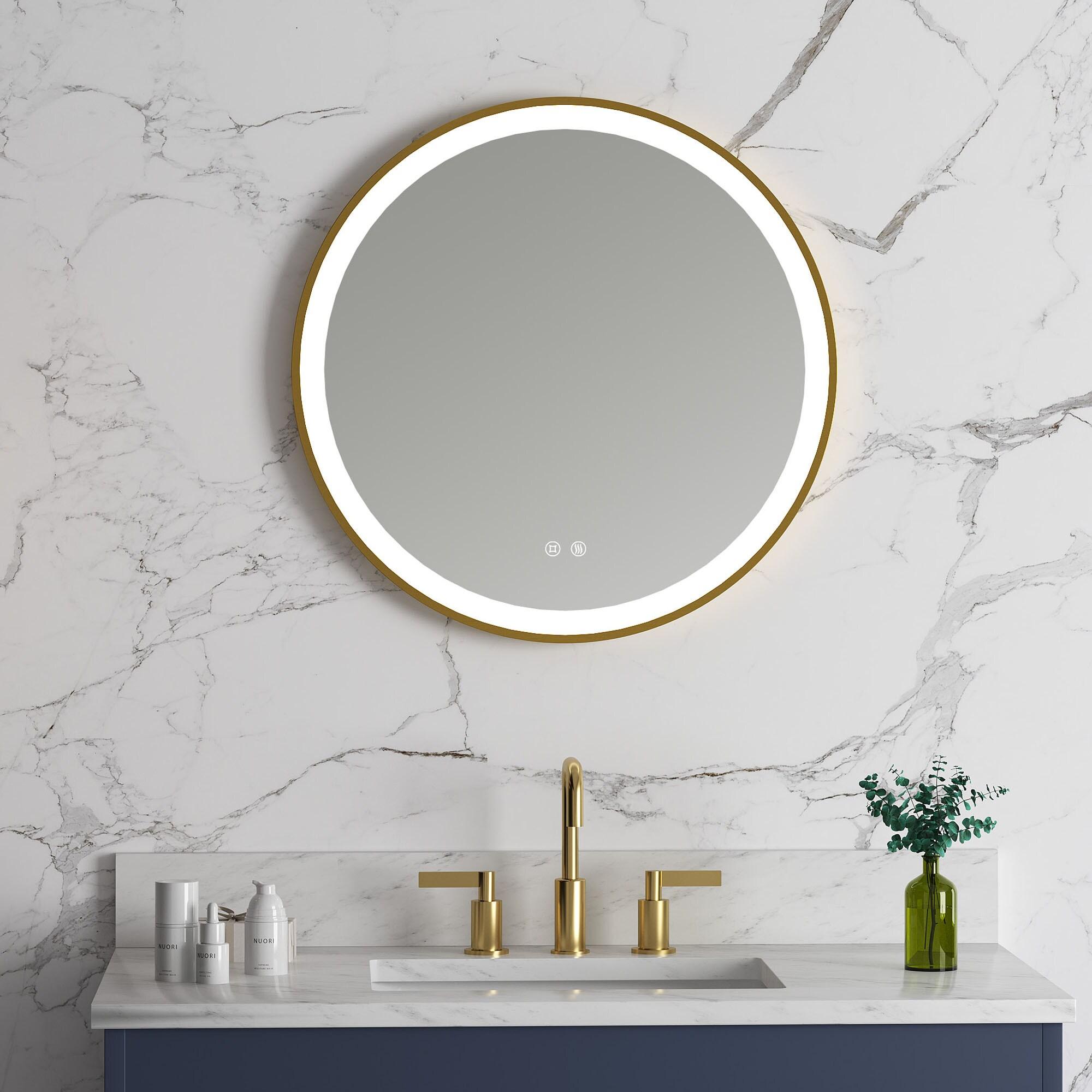 Deluxe Living Modern Round Illuminated Dimmable LED Anti Fog Makeup Bathroom Vanity Mirror