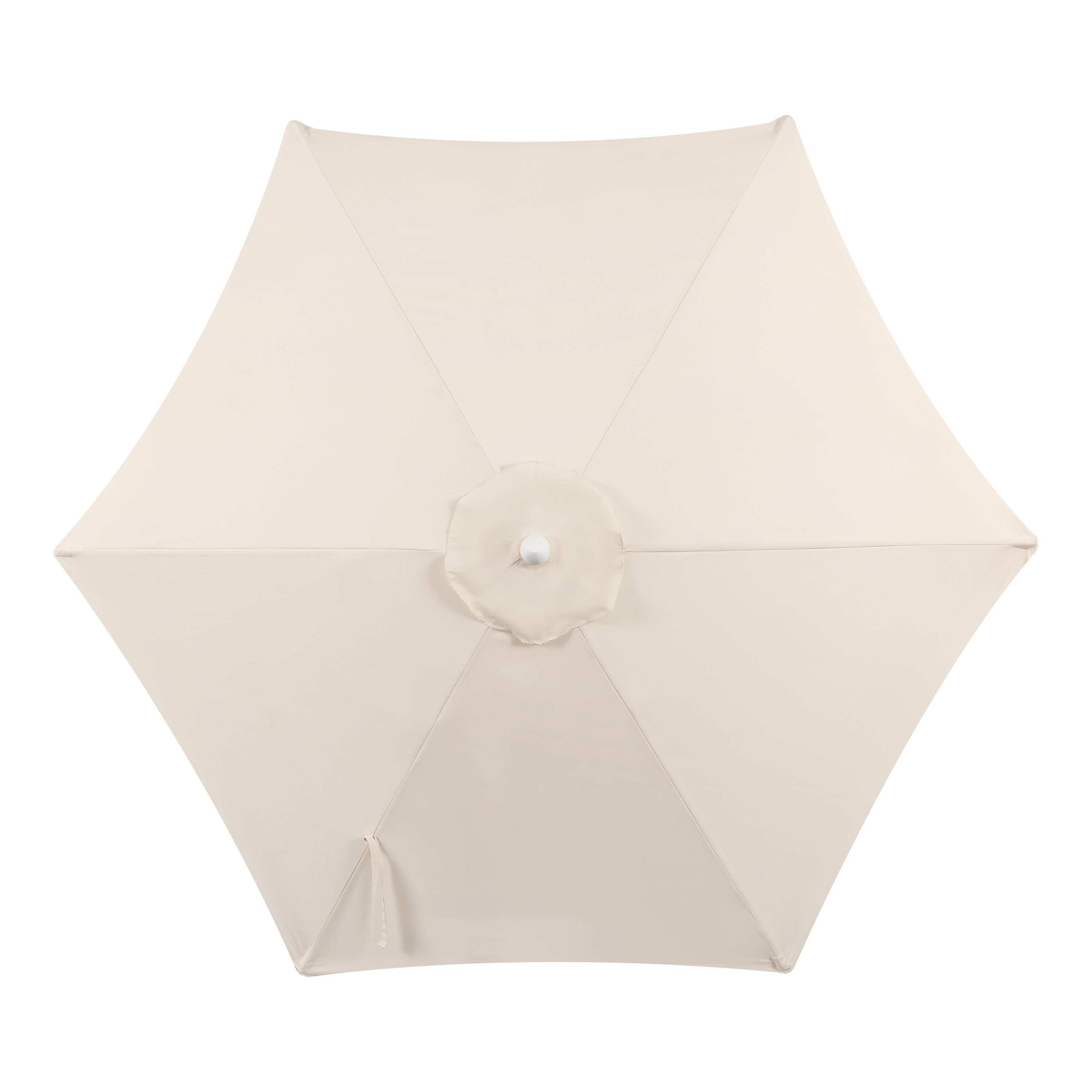 JONATHAN Y Collins 9 ft. Classic Cottage Tassel Market Patio Umbrella with Auto-Tilt, Crank, Wind Vent and UV Protection in Cream
