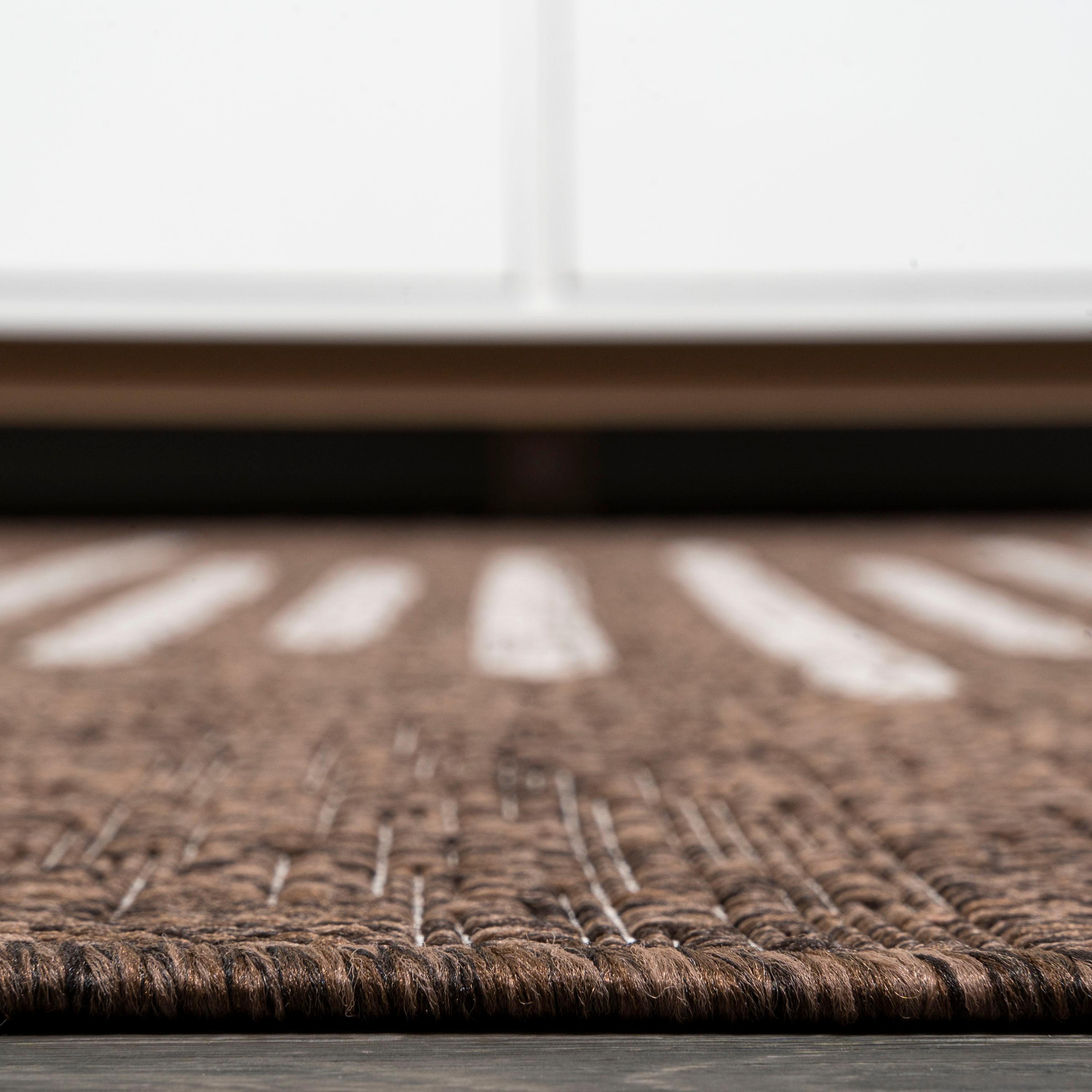 8'x10' Zolak Berber Stripe Geometric Indoor/Outdoor Area Rug, Brown/Beige - JONATHAN Y