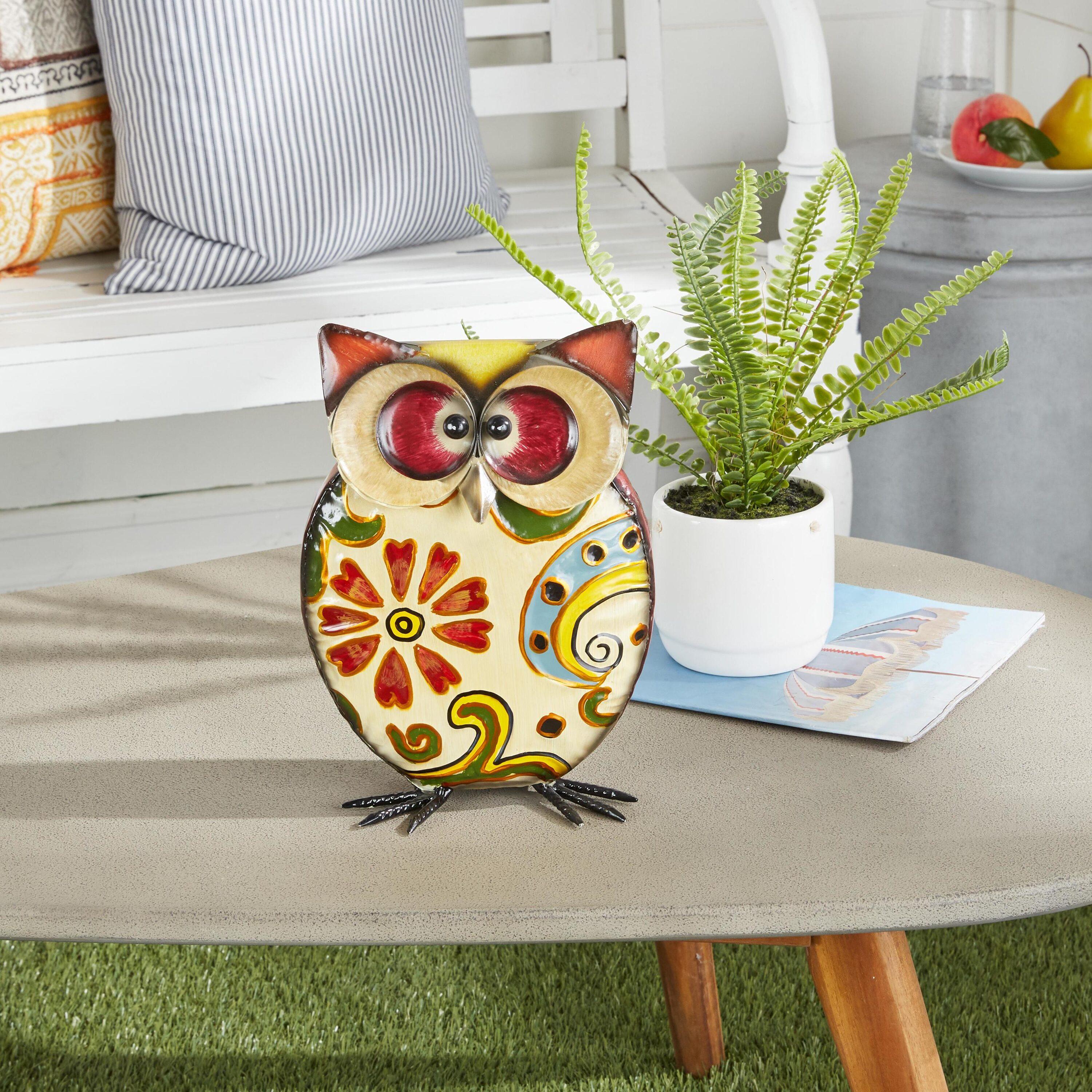 DecMode 11" Indoor Outdoor Owl Garden Sculpture with Floral Pattern