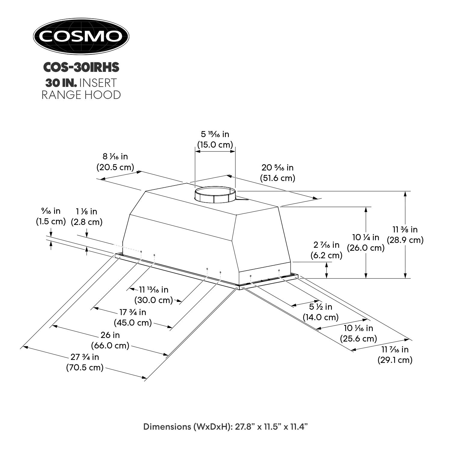 Cosmo 380 CFM Ducted (Vented) Insert Range Hood