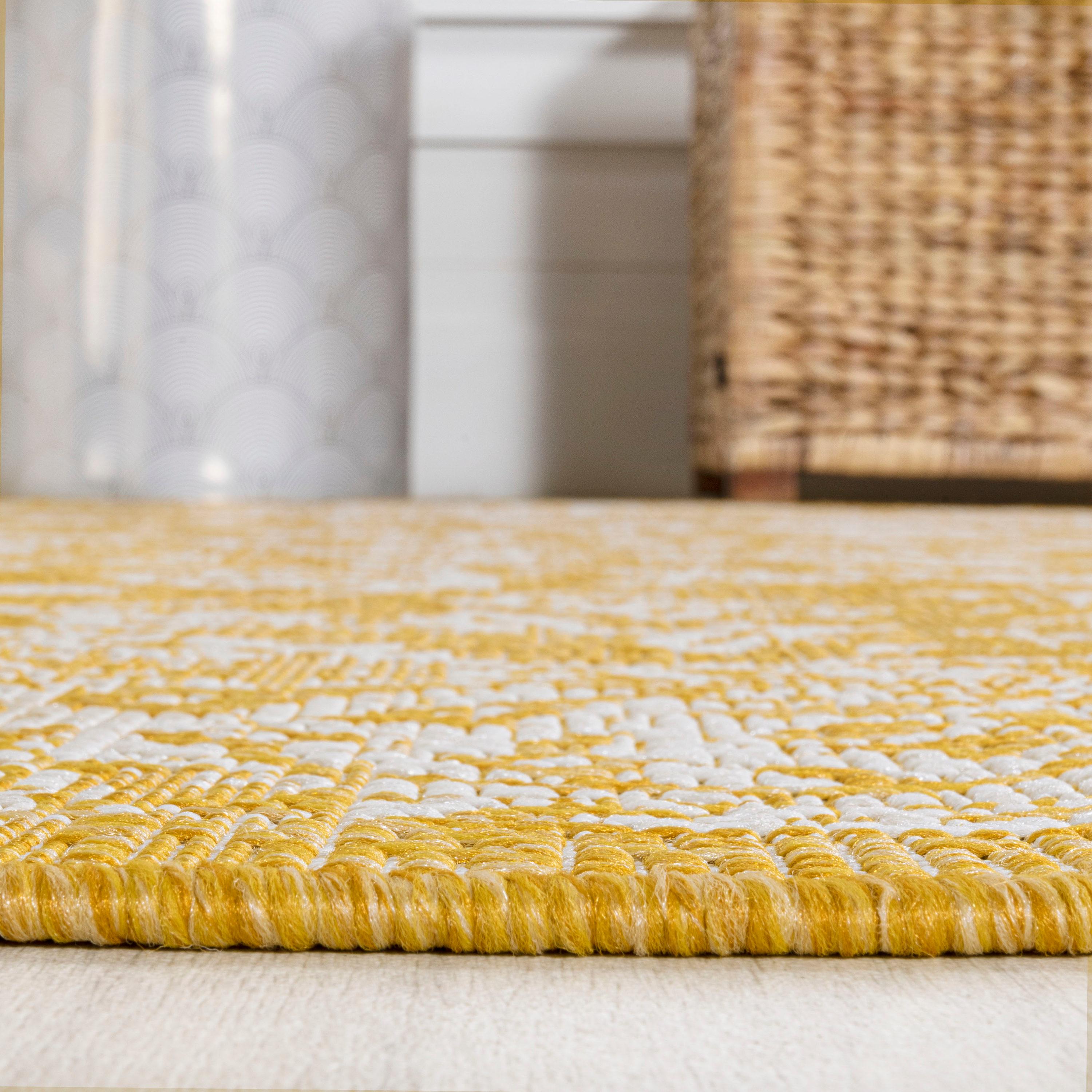 9' x 12' Tela Bohemian Textured Weave Floral Indoor/Outdoor Area Rug, Yellow/Cream - JONATHAN Y